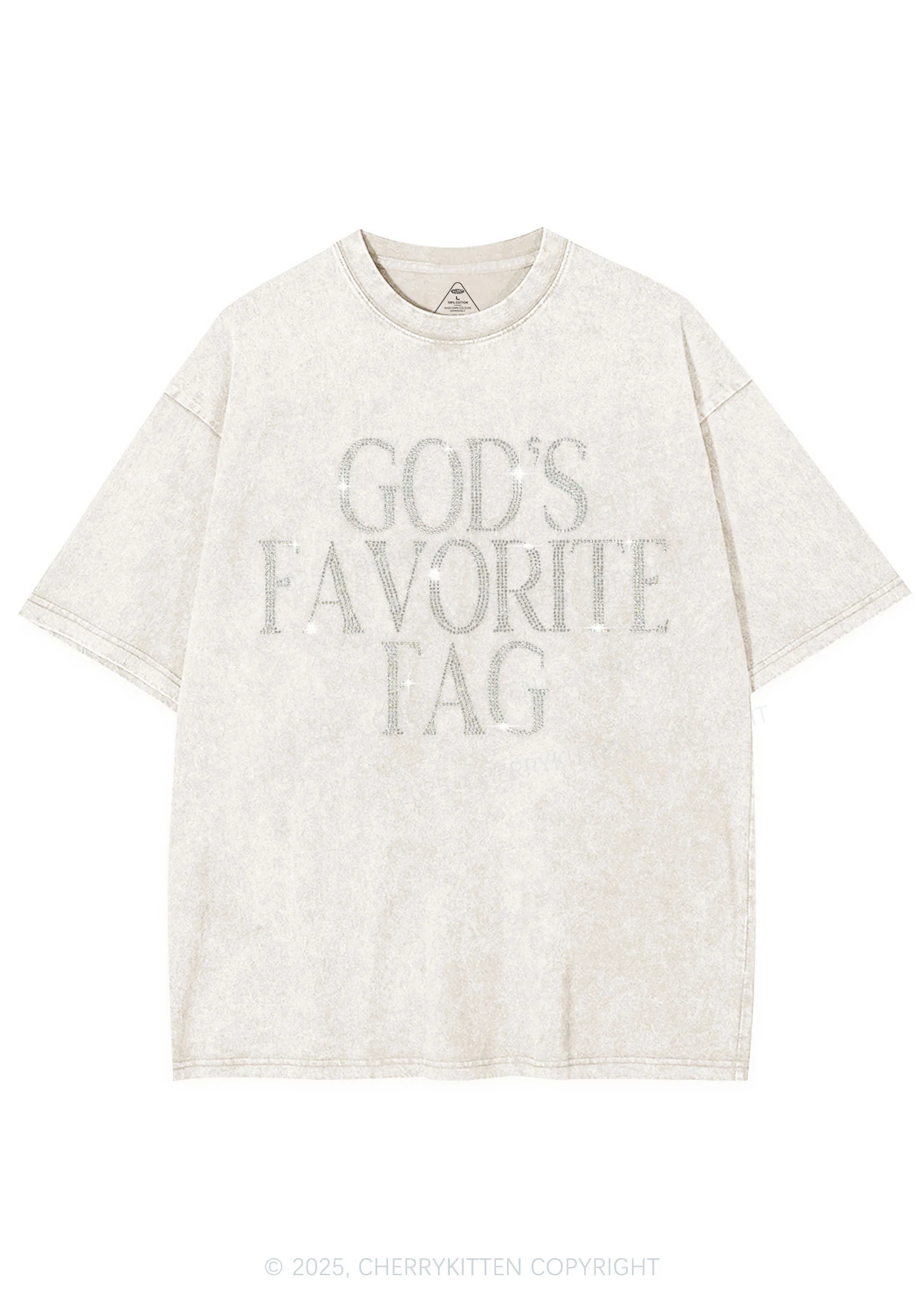 Rhinestone Gods Favorite Fag Pride Y2K Shirts Washed Tee Cherrykitten - Image 9