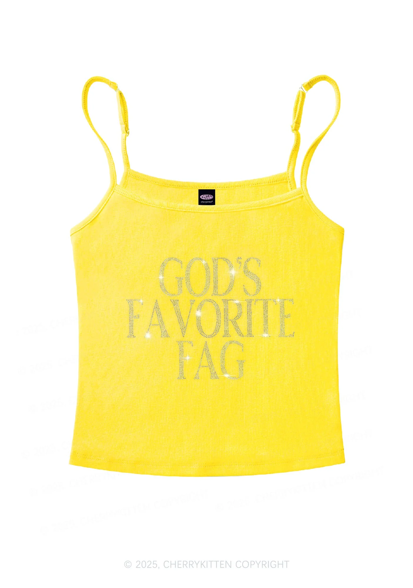 Rhinestone  Gods Favorite Fag Pride Y2K Spaghetti Strap Cami Cherrykitten - Image 4