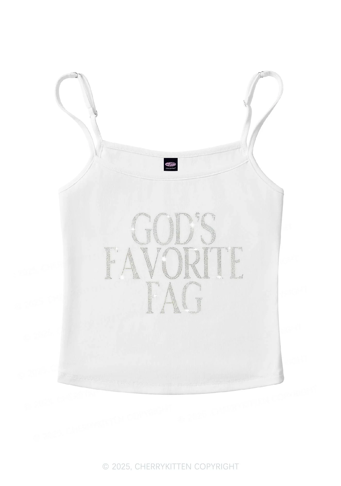 Rhinestone  Gods Favorite Fag Pride Y2K Spaghetti Strap Cami Cherrykitten - Image 5
