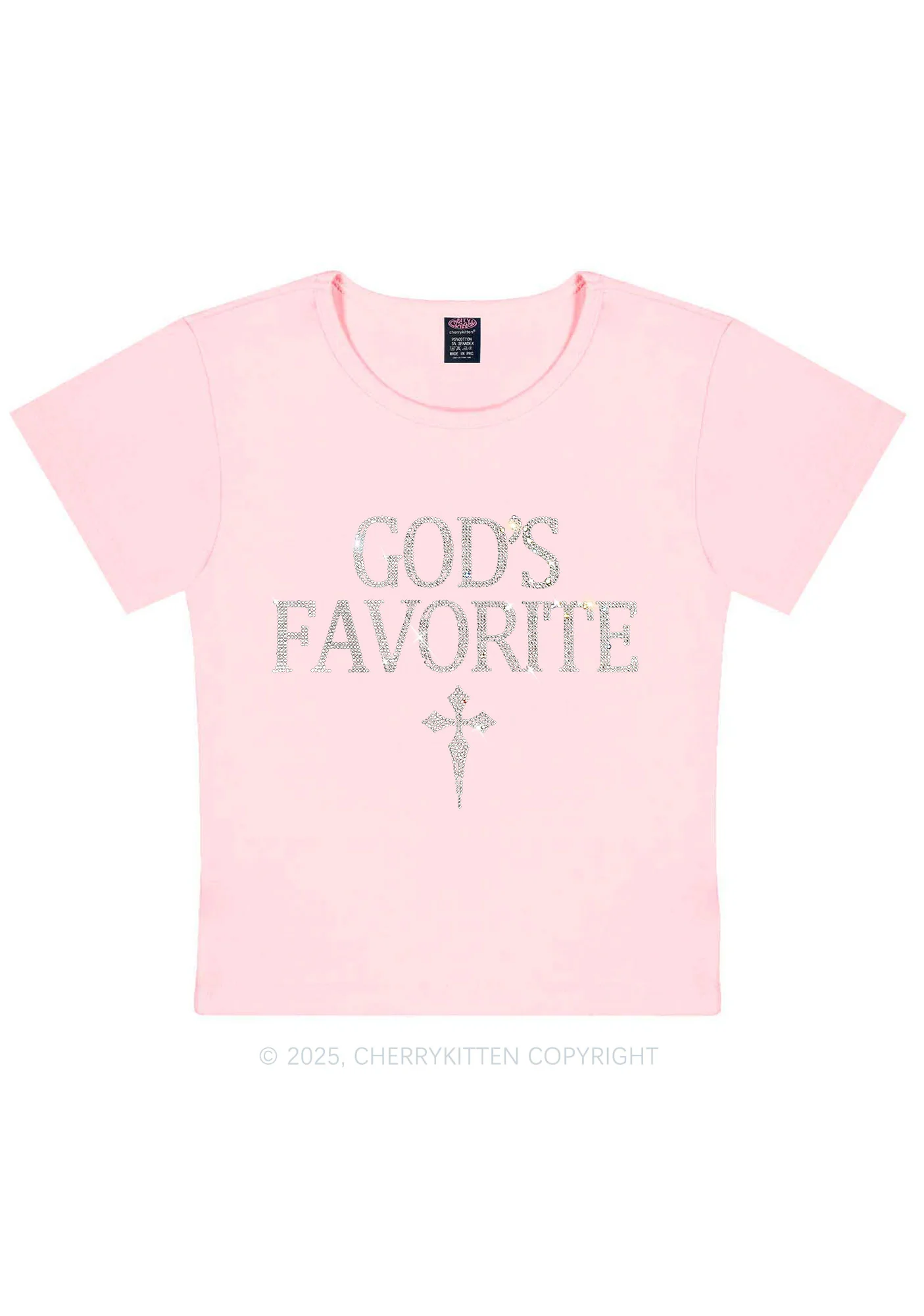 Rhinestone Gods Favorite Y2K Baby Tee Cherrykitten - Image 11