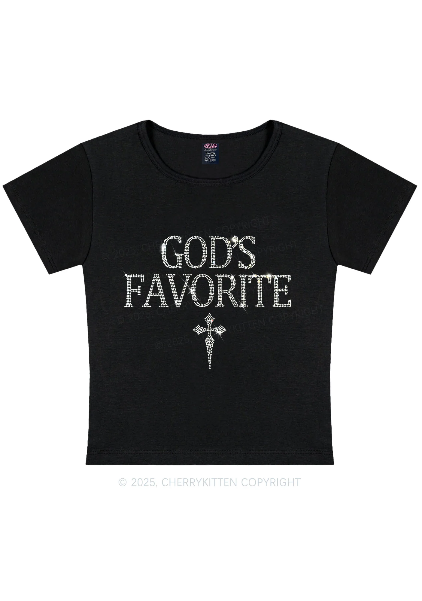 Rhinestone Gods Favorite Y2K Baby Tee Cherrykitten - Image 3