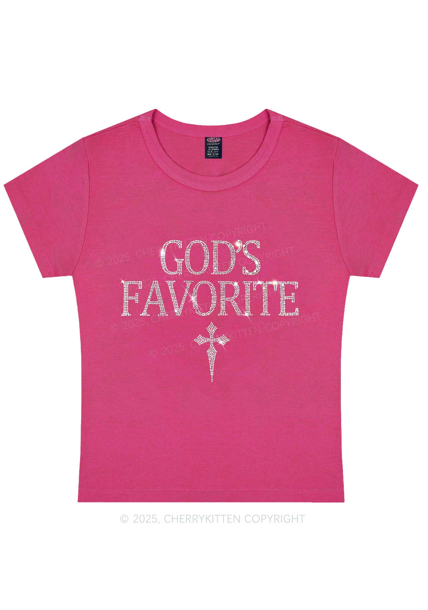 Rhinestone Gods Favorite Y2K Baby Tee Cherrykitten - Image 4
