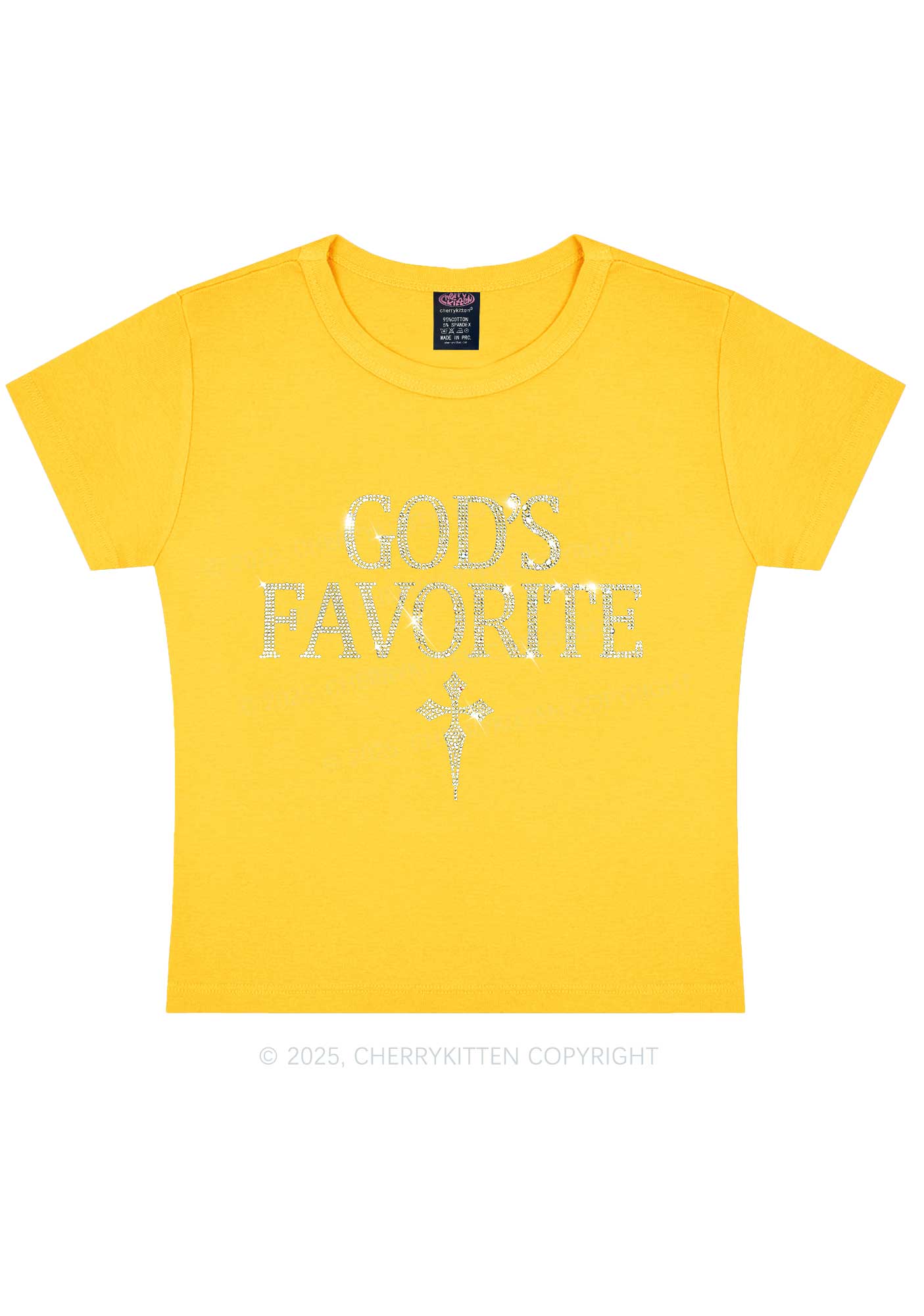 Rhinestone Gods Favorite Y2K Baby Tee Cherrykitten - Image 7