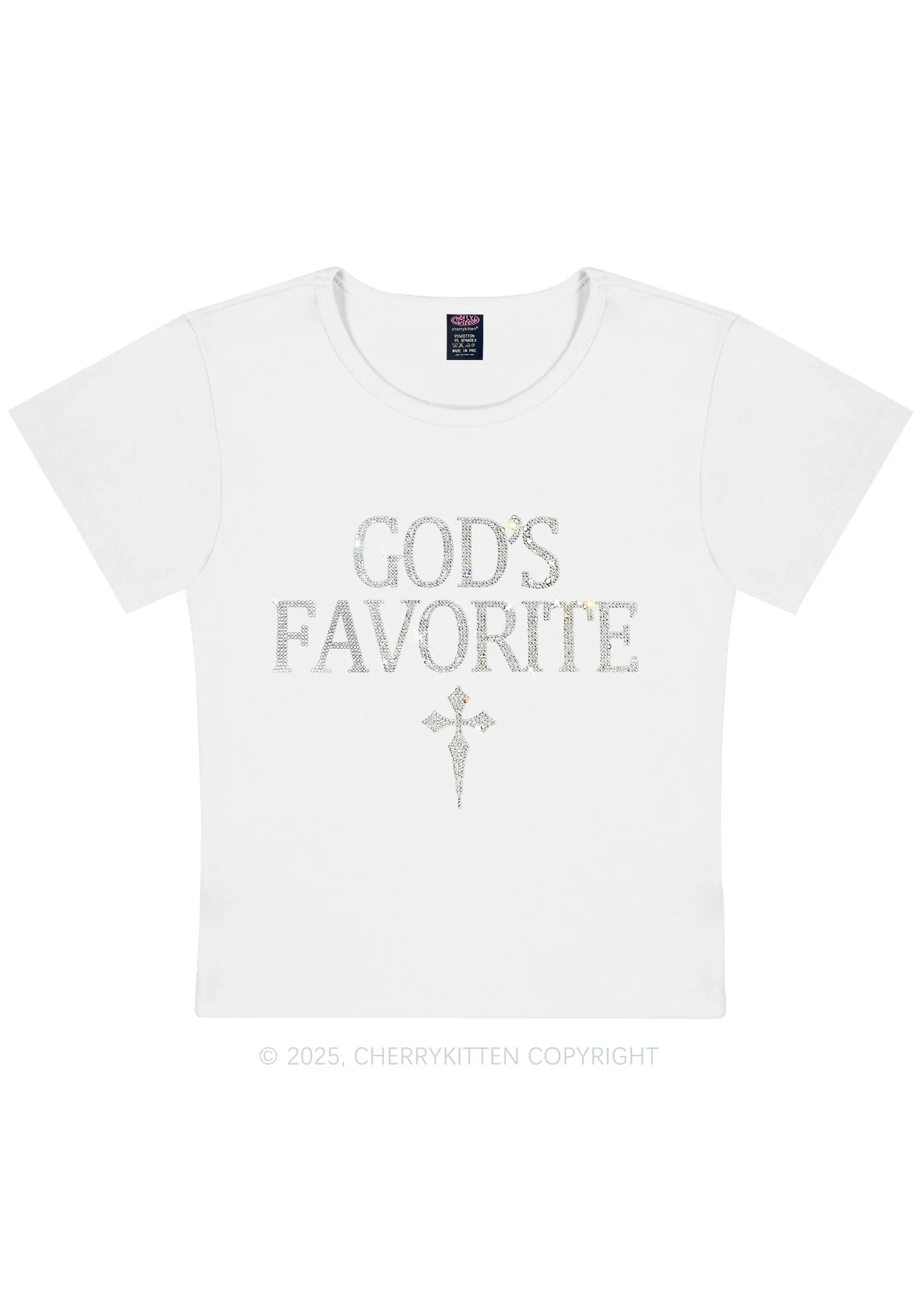 Rhinestone Gods Favorite Y2K Baby Tee Cherrykitten - Image 8