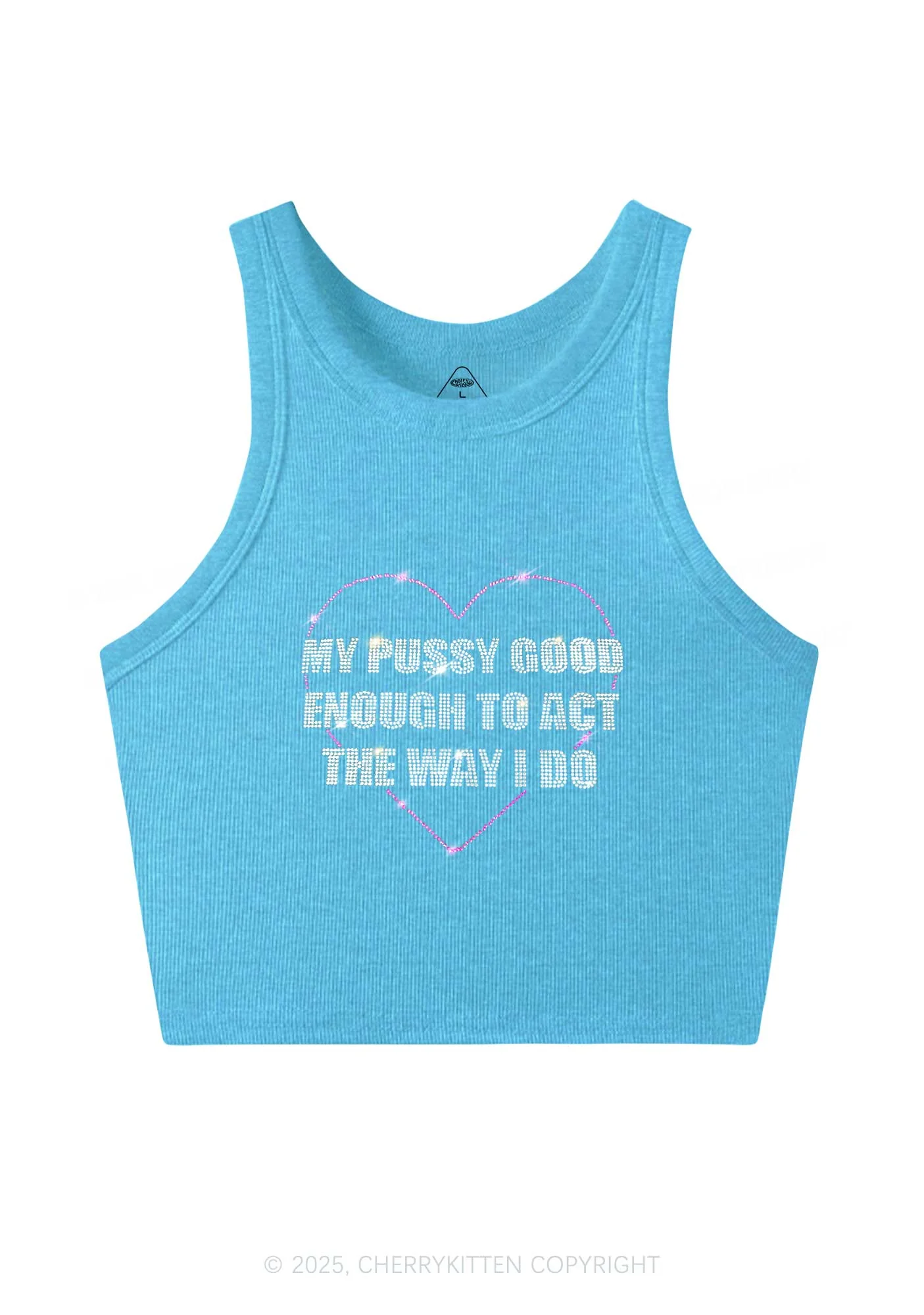 Rhinestone Good Enough To Act Y2K Crop Tank Top Cherrykitten - Image 3