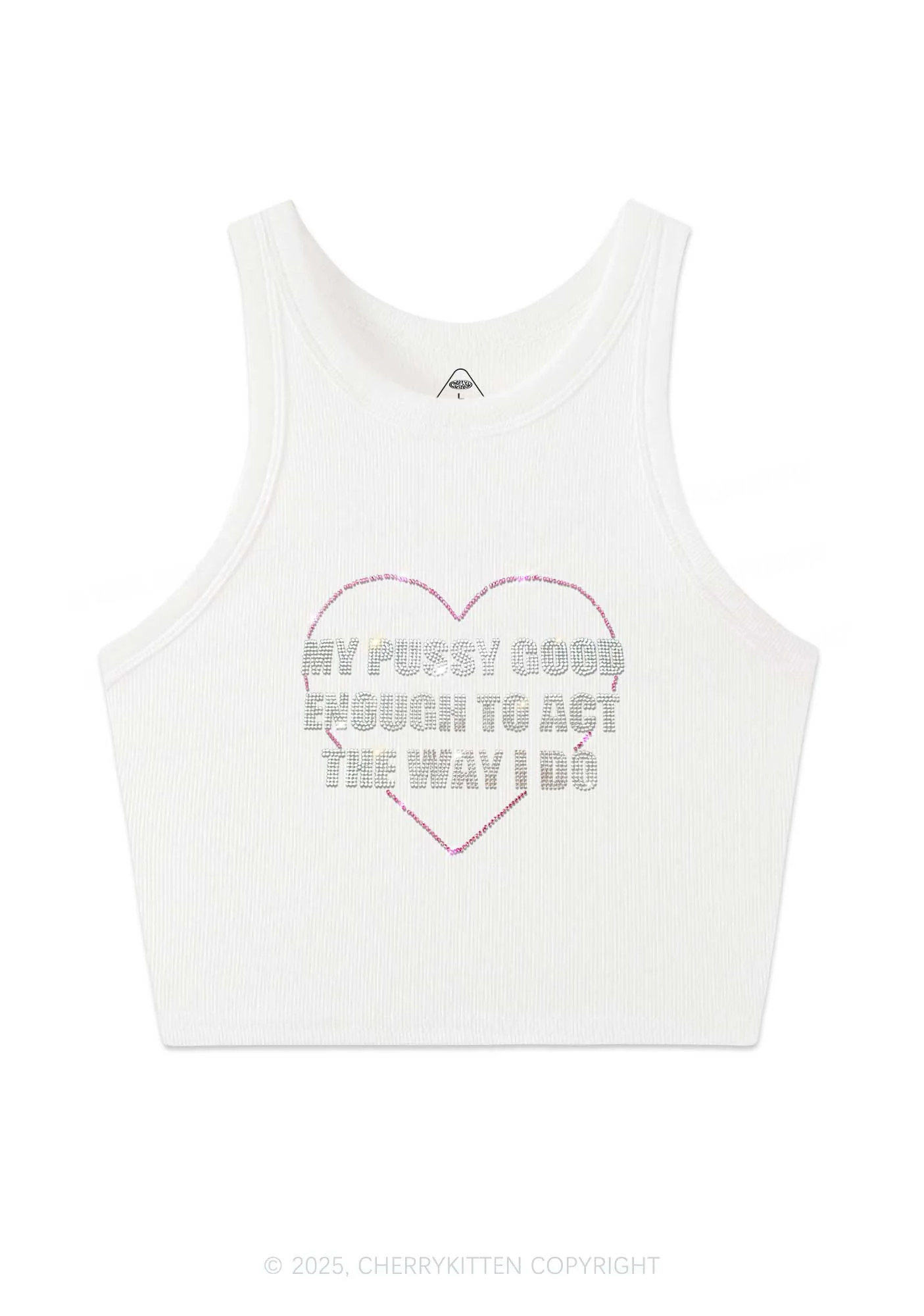 Rhinestone Good Enough To Act Y2K Crop Tank Top Cherrykitten - Image 4