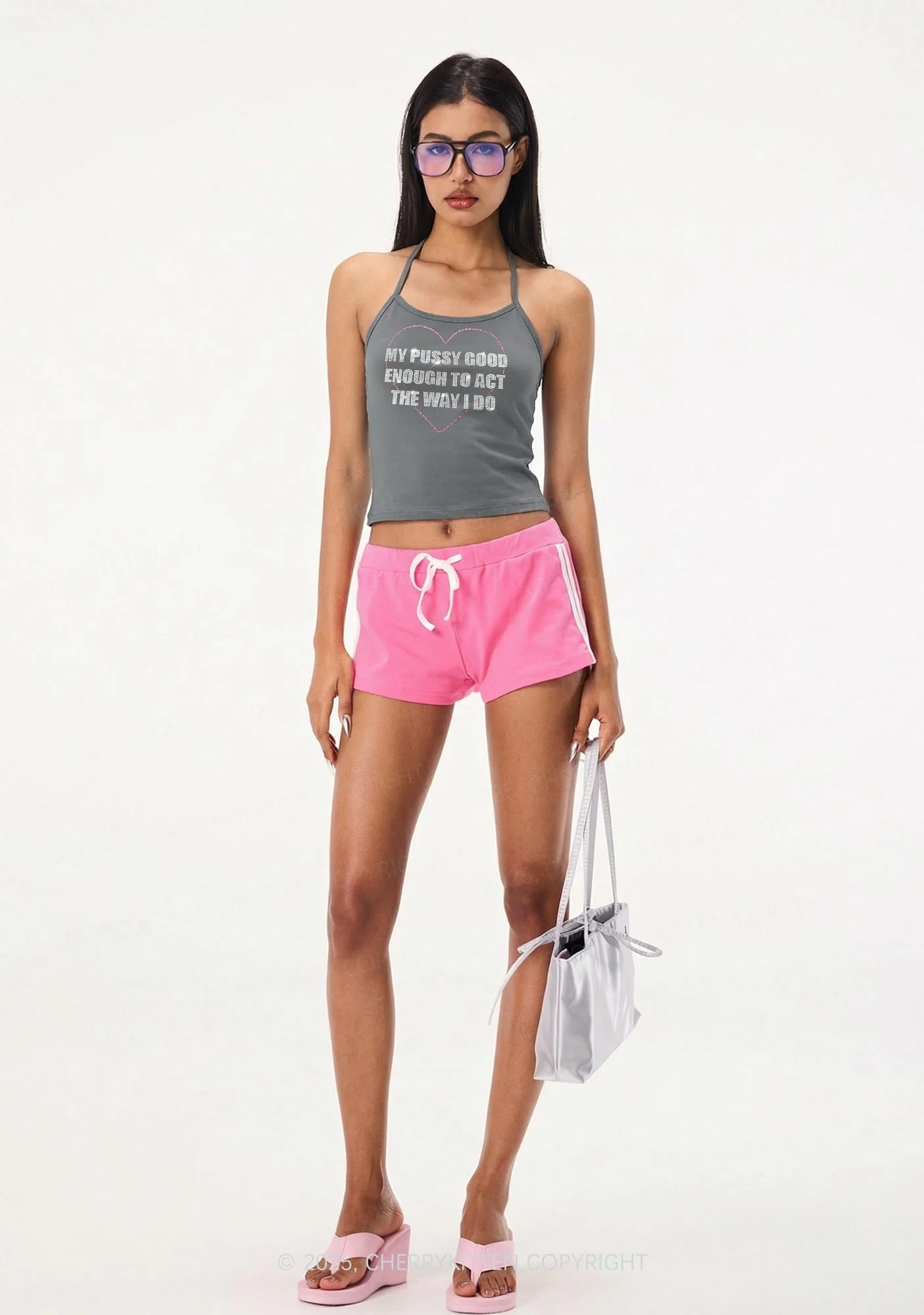 Rhinestone Good Enough To Act Y2K Halter Neck Cami Cherrykitten - Image 2