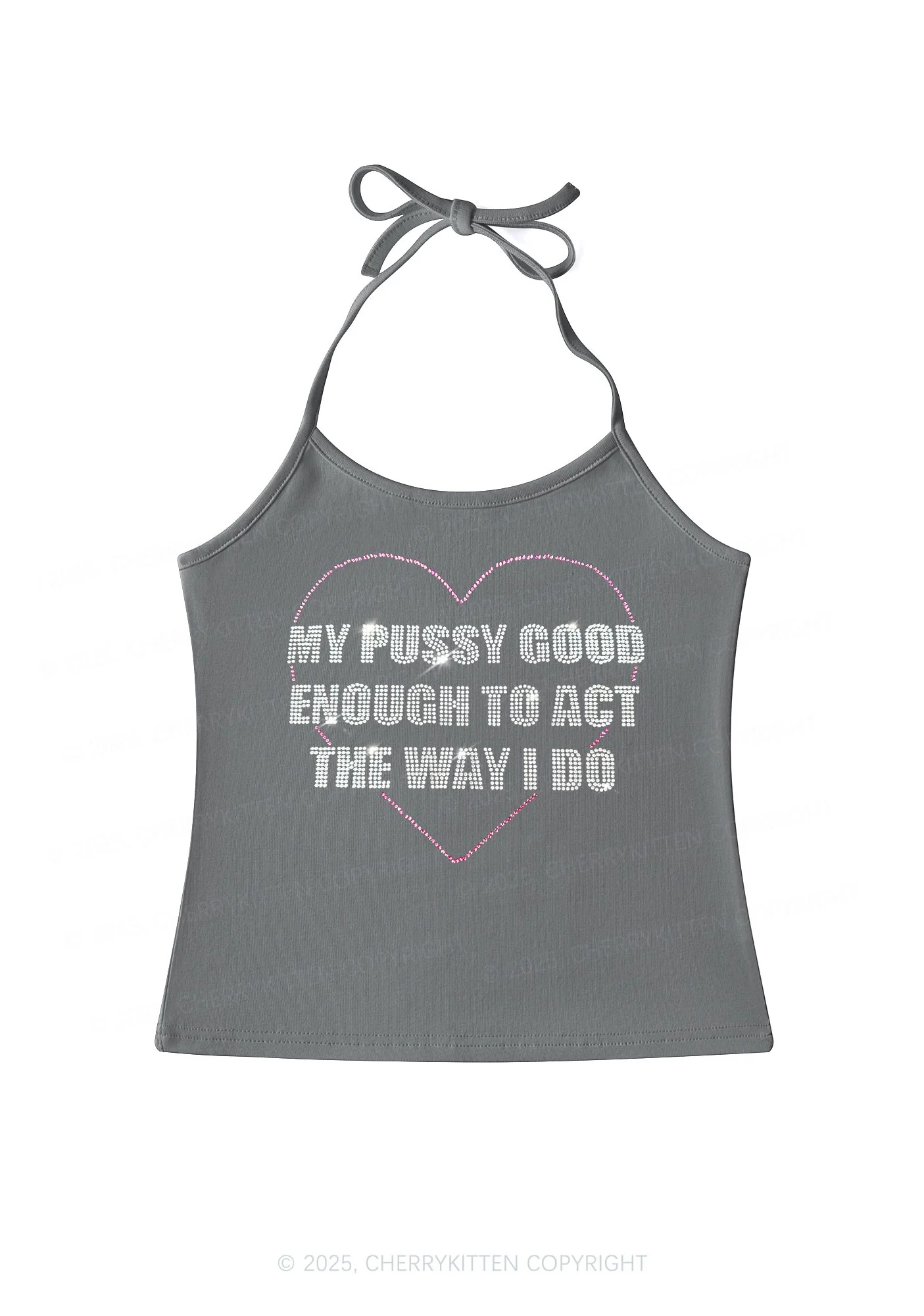 Rhinestone Good Enough To Act Y2K Halter Neck Cami Cherrykitten - Image 4