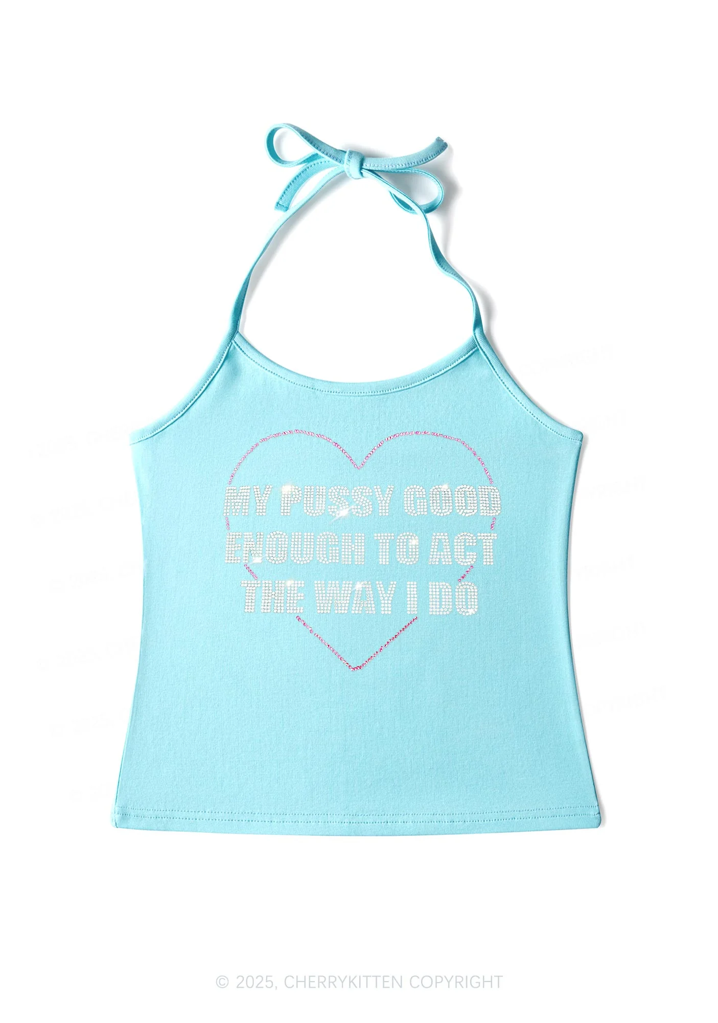 Rhinestone Good Enough To Act Y2K Halter Neck Cami Cherrykitten - Image 5