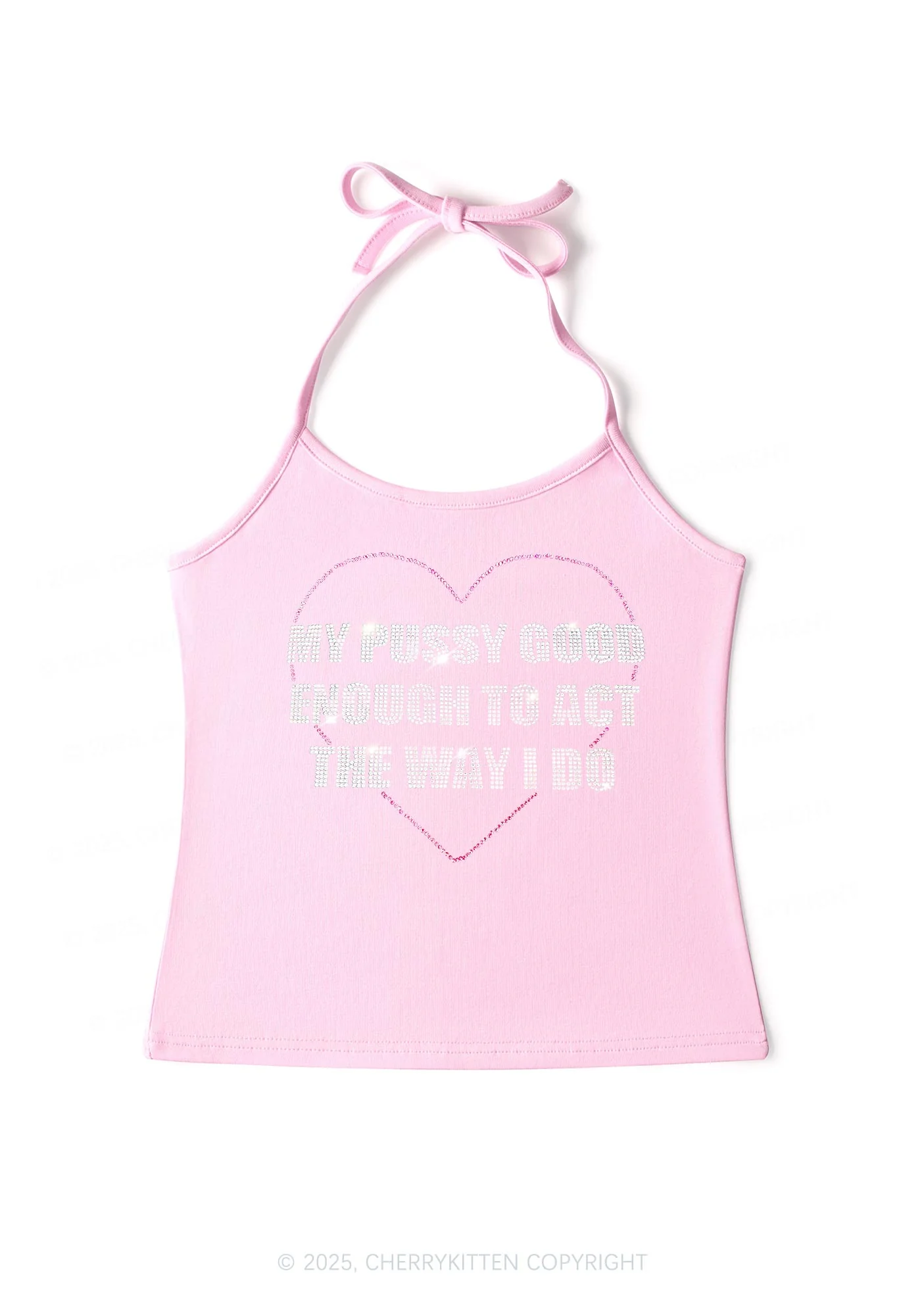 Rhinestone Good Enough To Act Y2K Halter Neck Cami Cherrykitten - Image 7