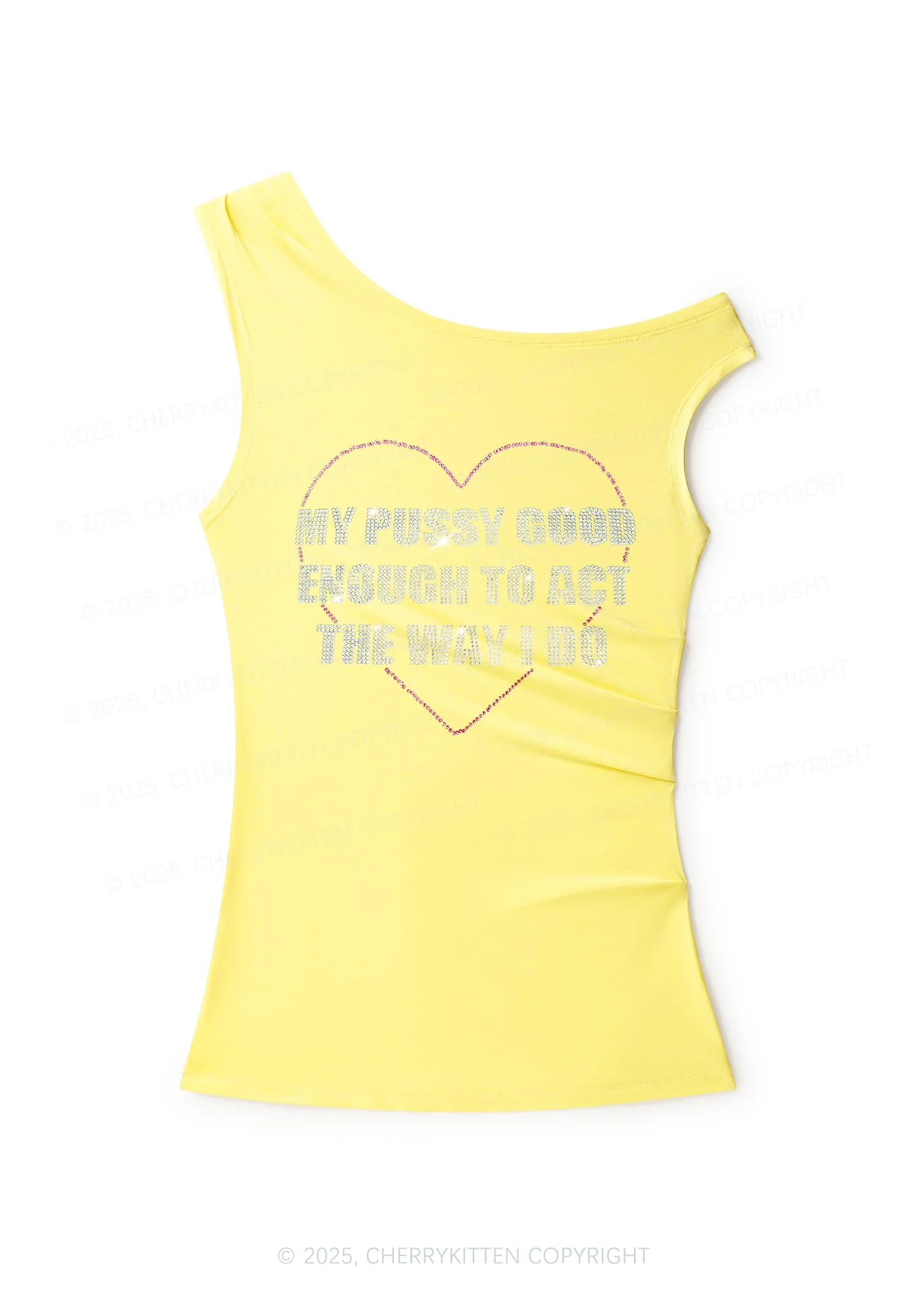 Rhinestone Good Enough To Act Y2K Off Shoulder Tank Top Cherrykitten - Image 3