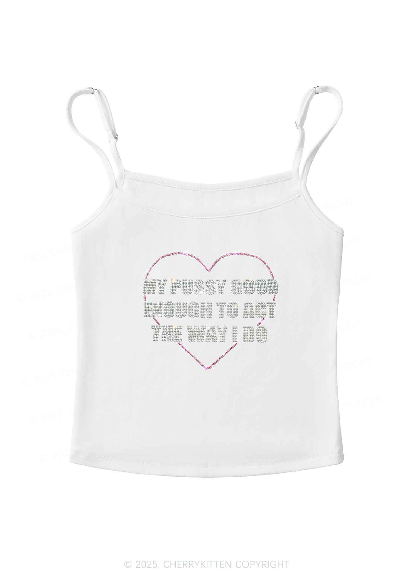 Rhinestone Good Enough To Act Y2K Spaghetti Strap Cami Cherrykitten - Image 6
