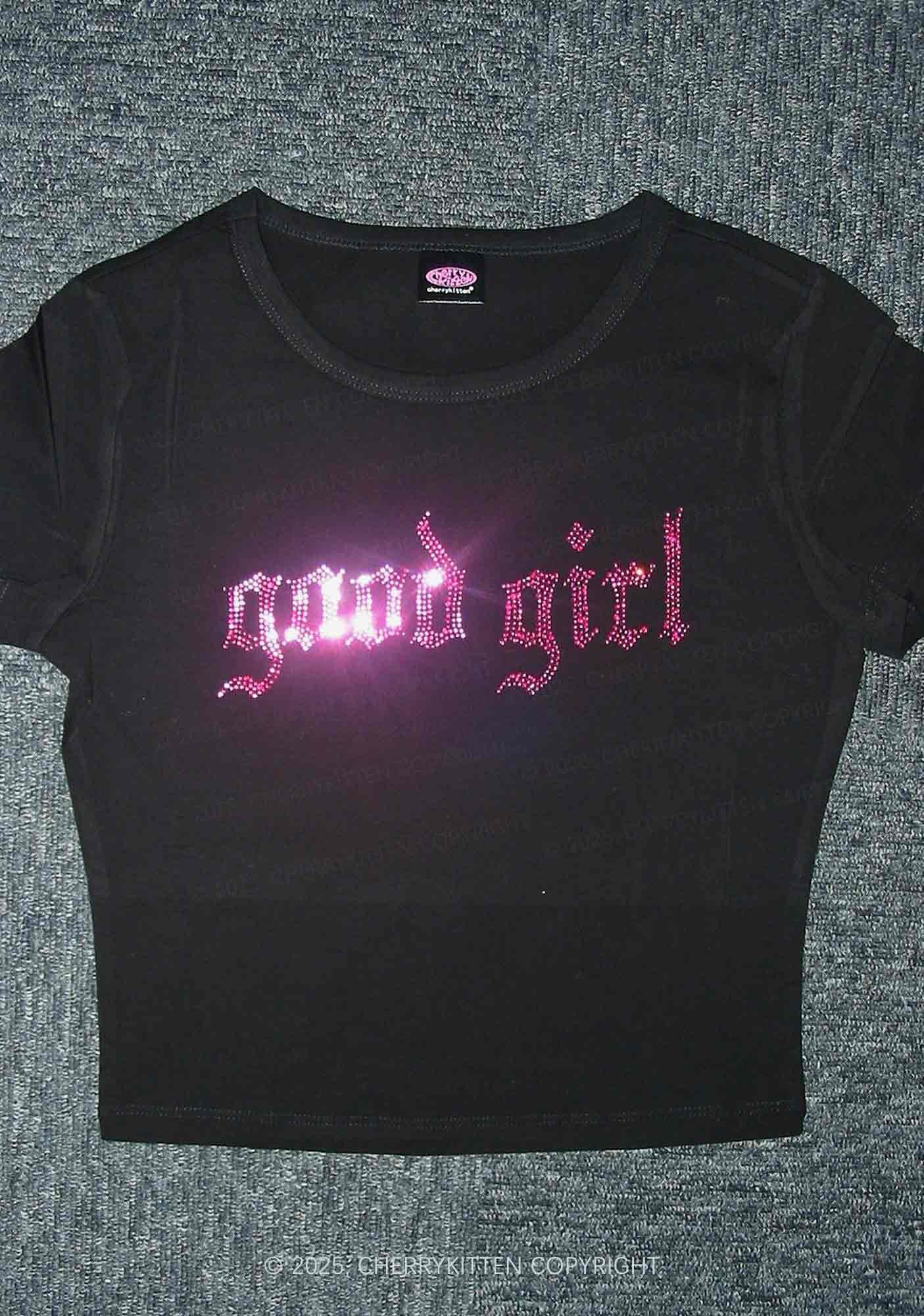 Rhinestone Good Girl Y2K Baby Tee Cherrykitten - Image 3