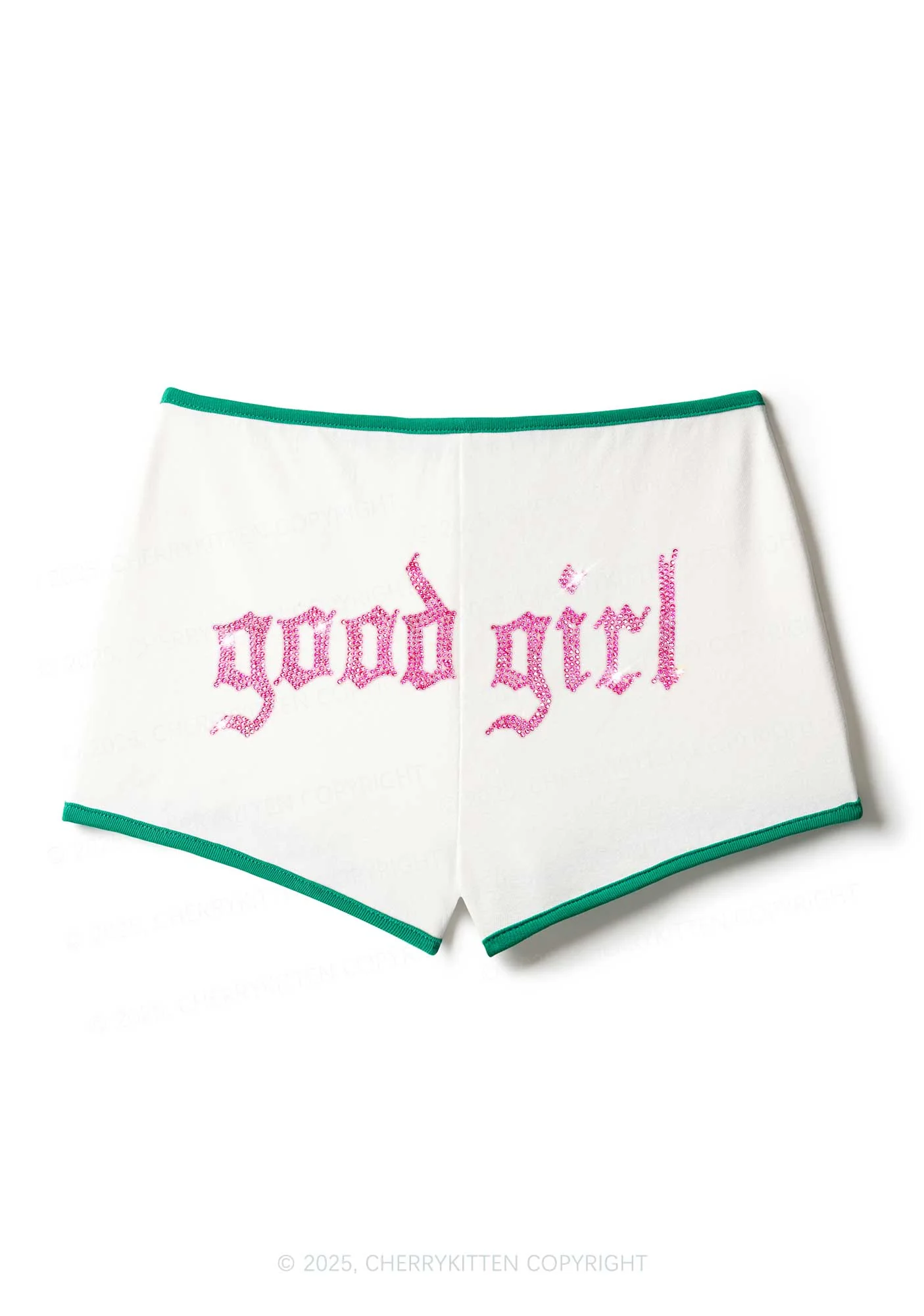 Rhinestone Good Girl Y2K Booty Shorts Cherrykitten - Image 3
