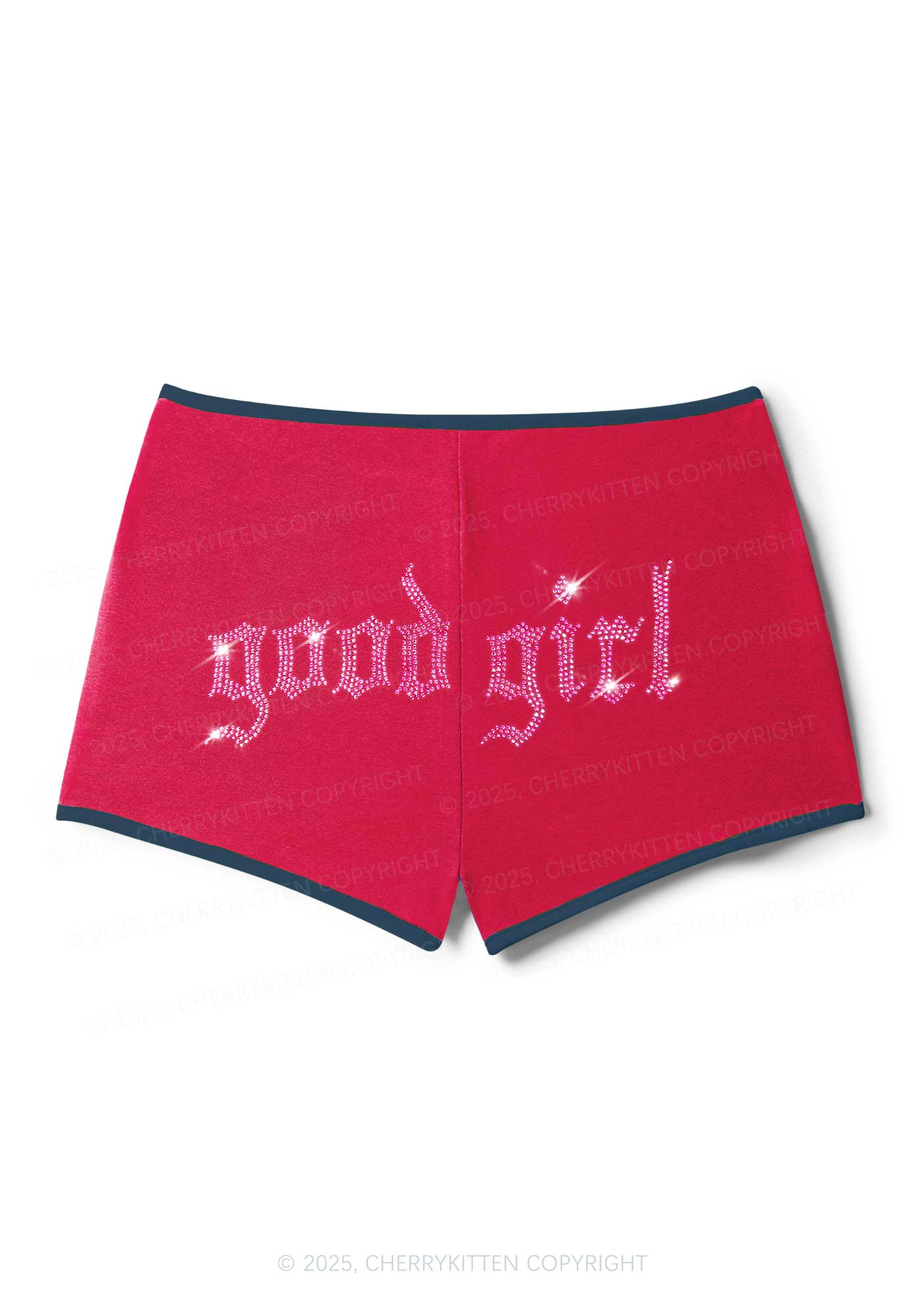Rhinestone Good Girl Y2K Booty Shorts Cherrykitten - Image 5