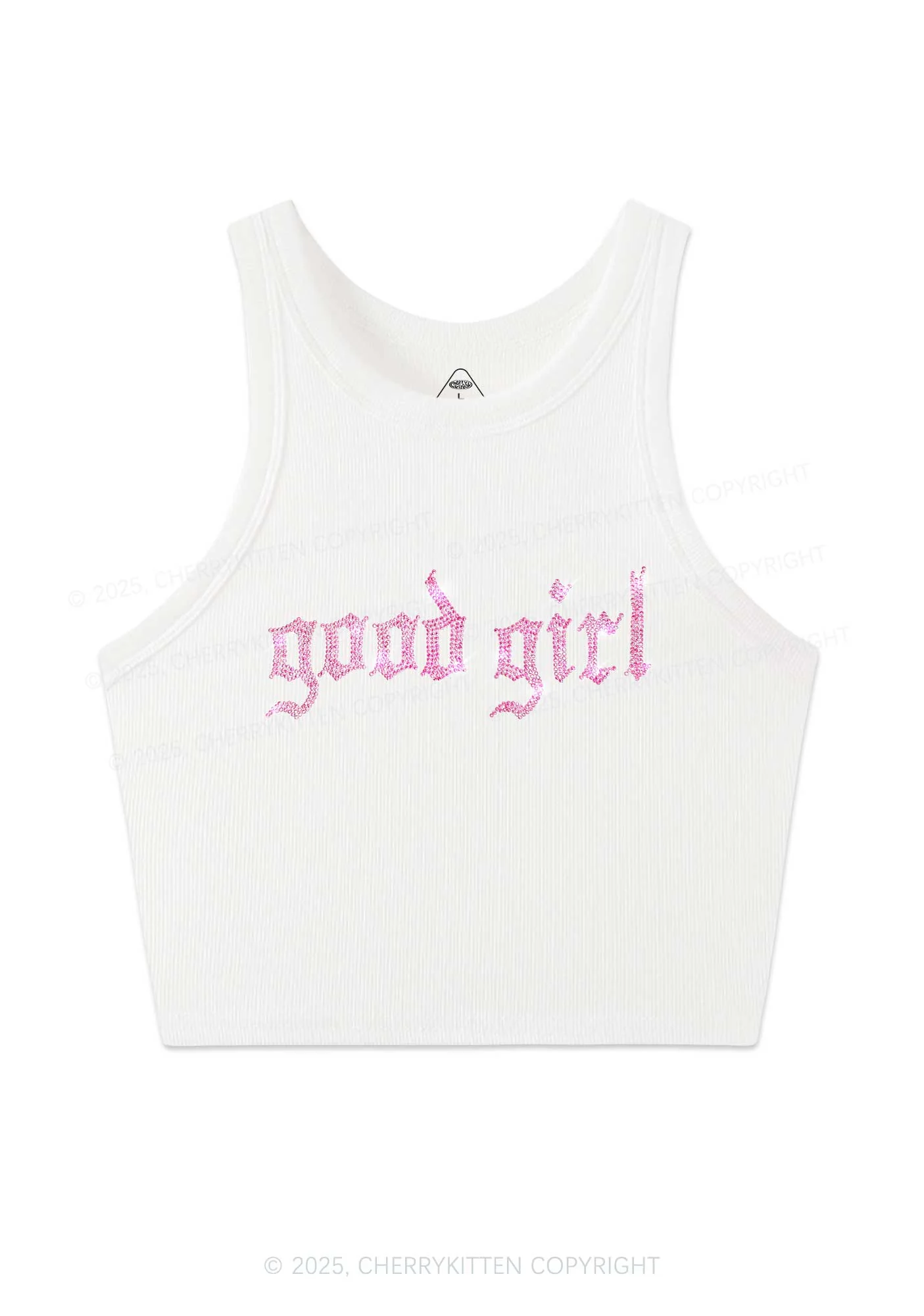 Rhinestone Good Girl Y2K Crop Tank Top Cherrykitten - Image 3