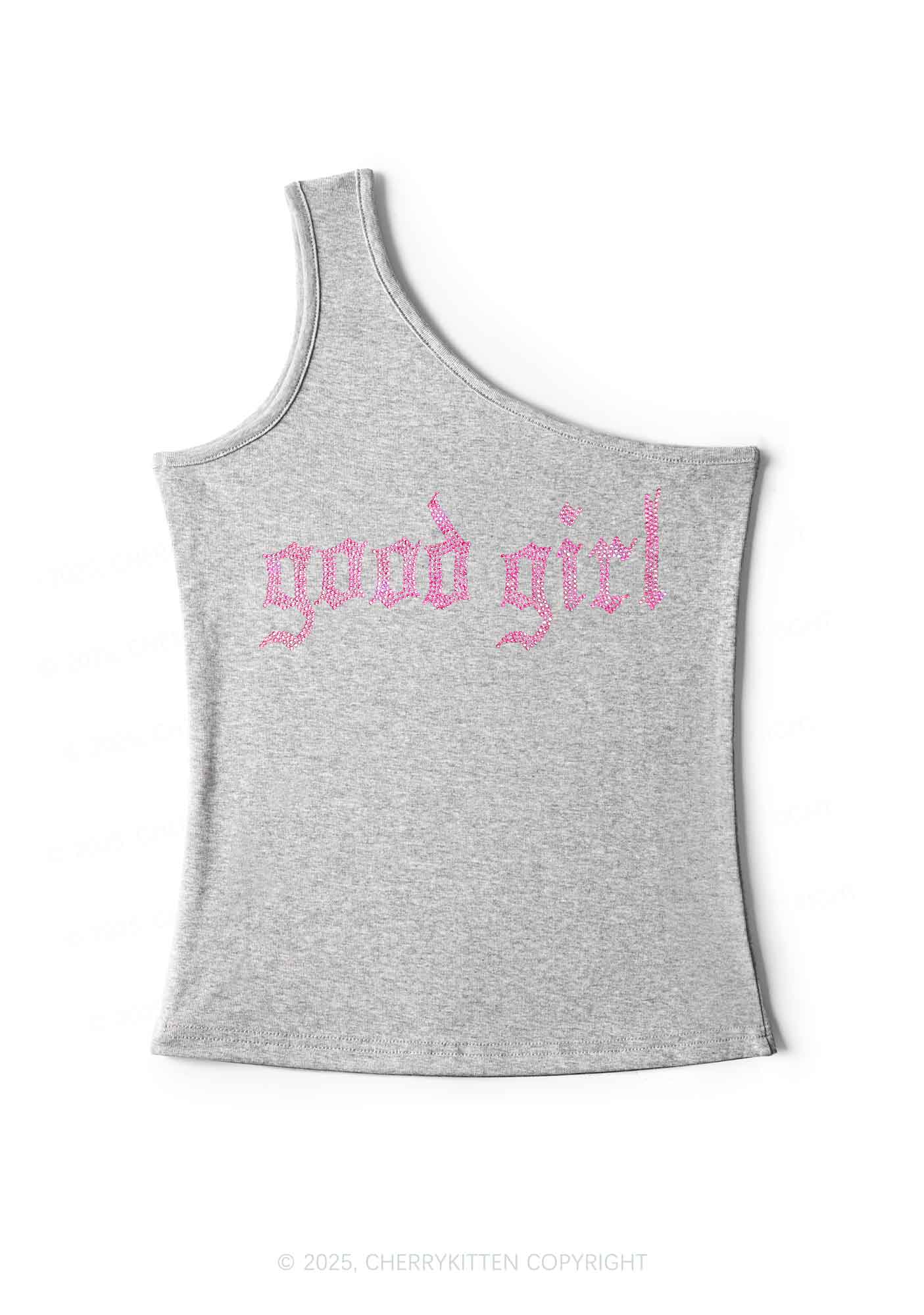 Rhinestone Good Girl Y2K One Shoulder Tank Top Cherrykitten - Image 5