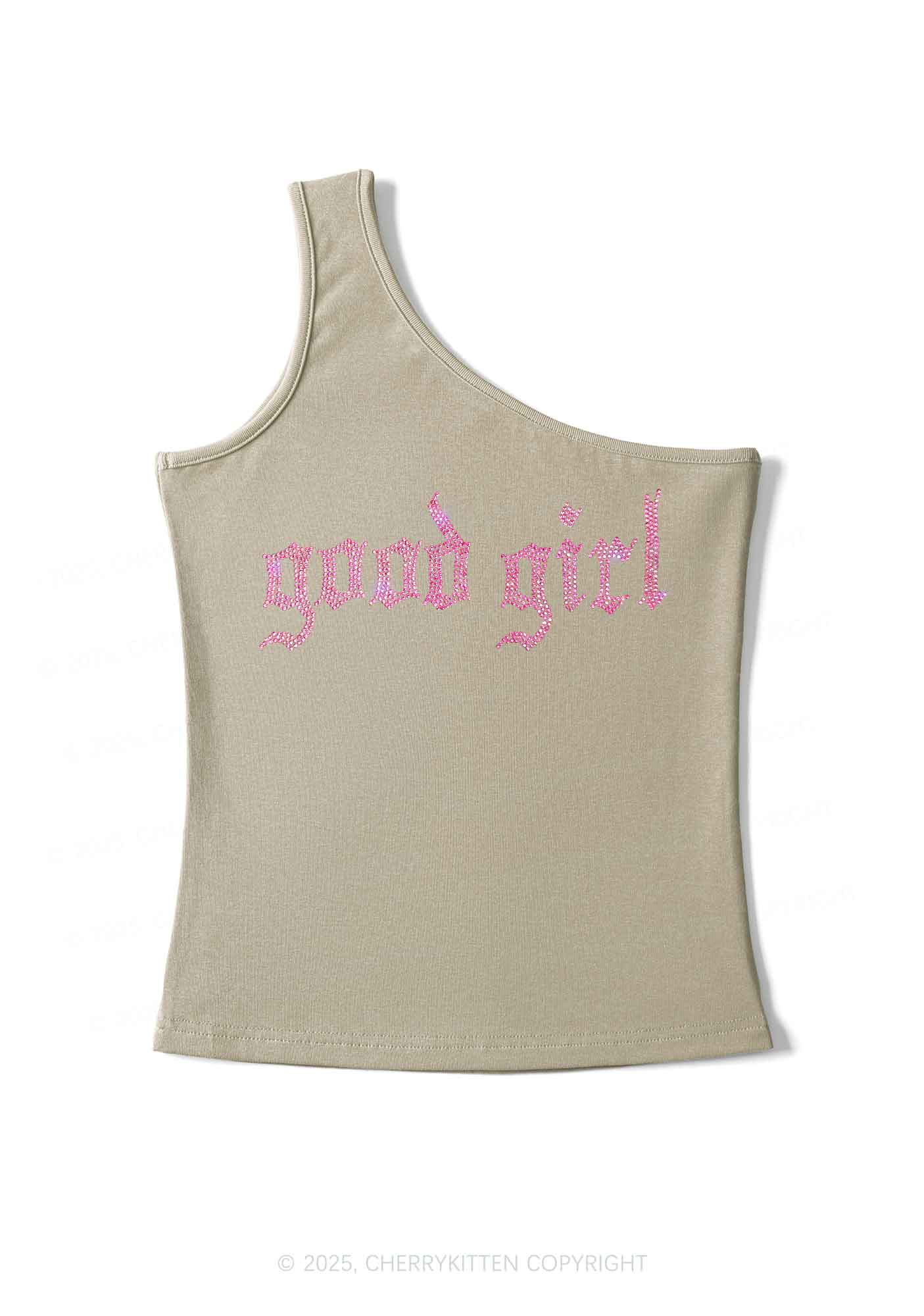 Rhinestone Good Girl Y2K One Shoulder Tank Top Cherrykitten - Image 6