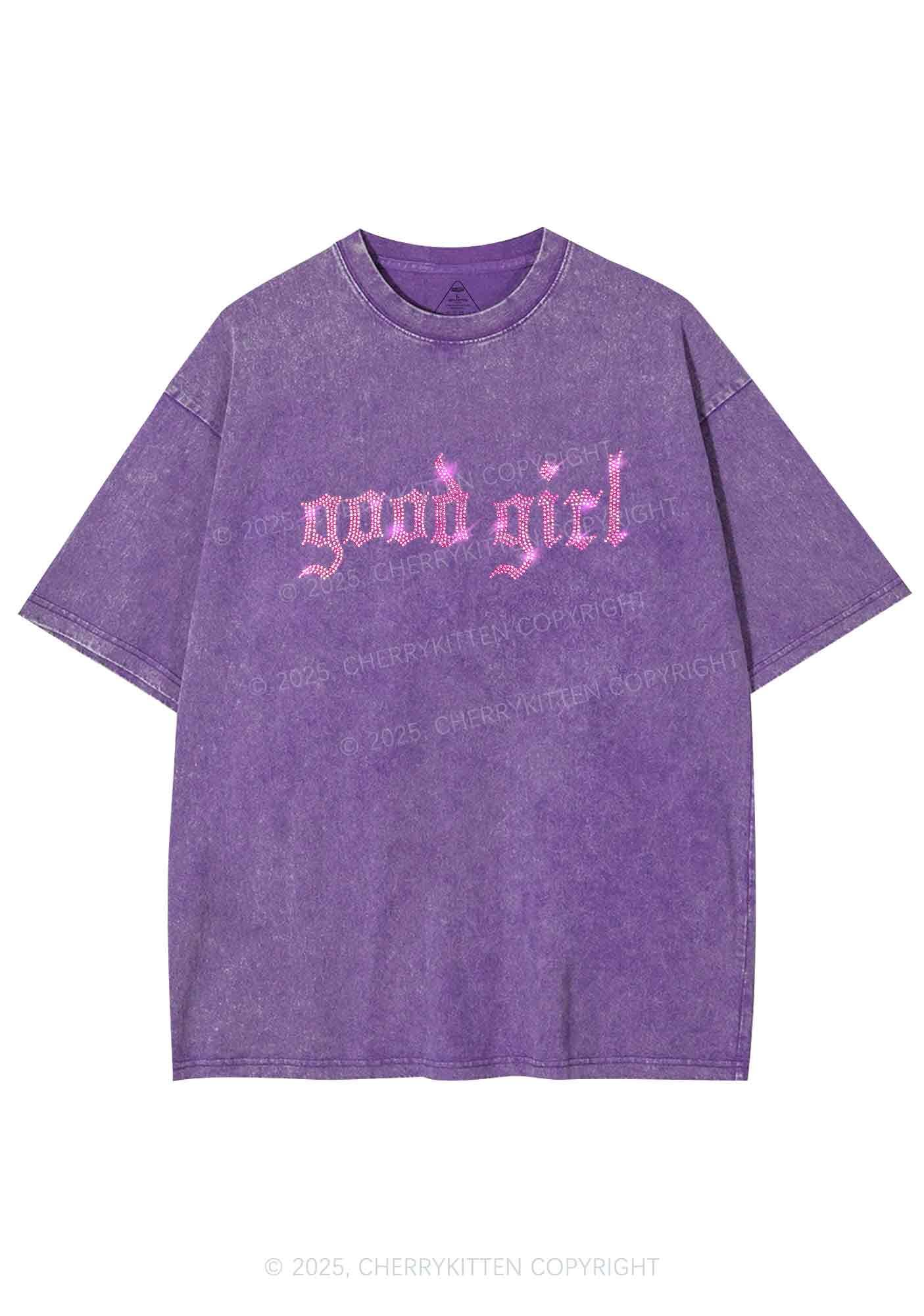Rhinestone Good Girl Y2K Shirts Washed Tee Cherrykitten - Image 3