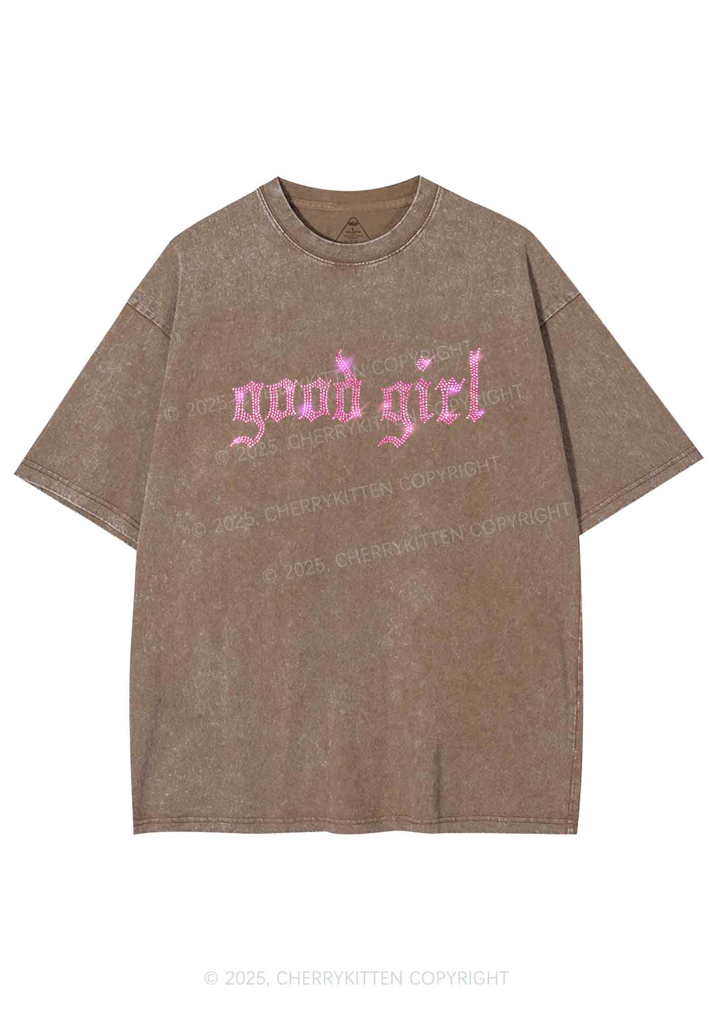 Rhinestone Good Girl Y2K Shirts Washed Tee Cherrykitten - Image 4