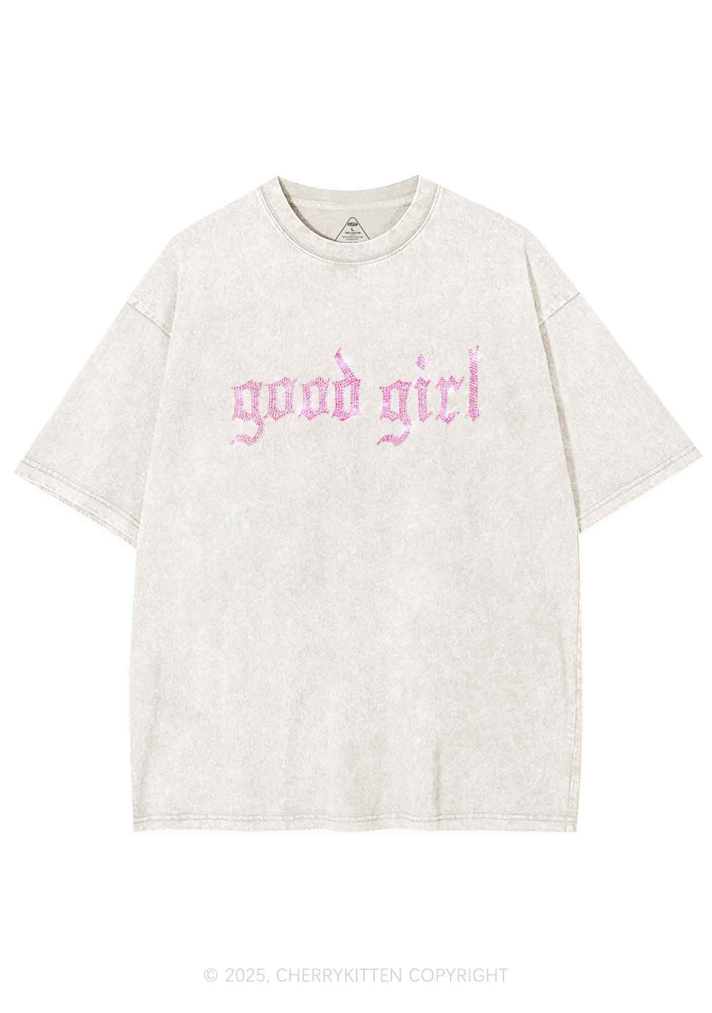 Rhinestone Good Girl Y2K Shirts Washed Tee Cherrykitten - Image 7