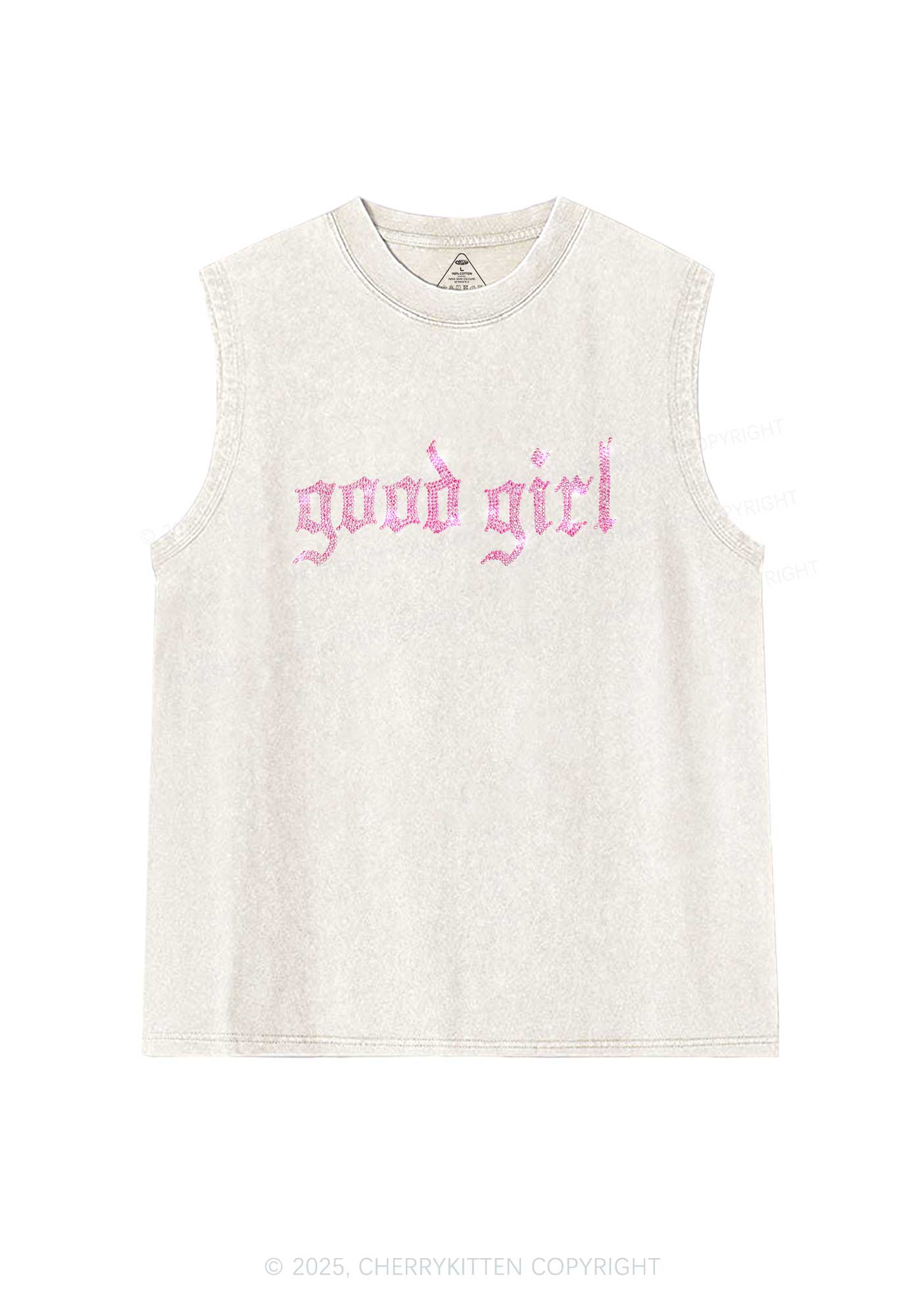 Rhinestone Good Girl Y2K Washed Muscle Tank Cherrykitten - Image 4