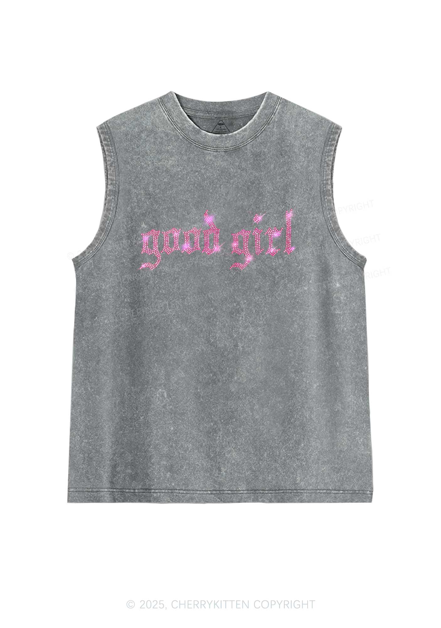 Rhinestone Good Girl Y2K Washed Muscle Tank Cherrykitten - Image 5