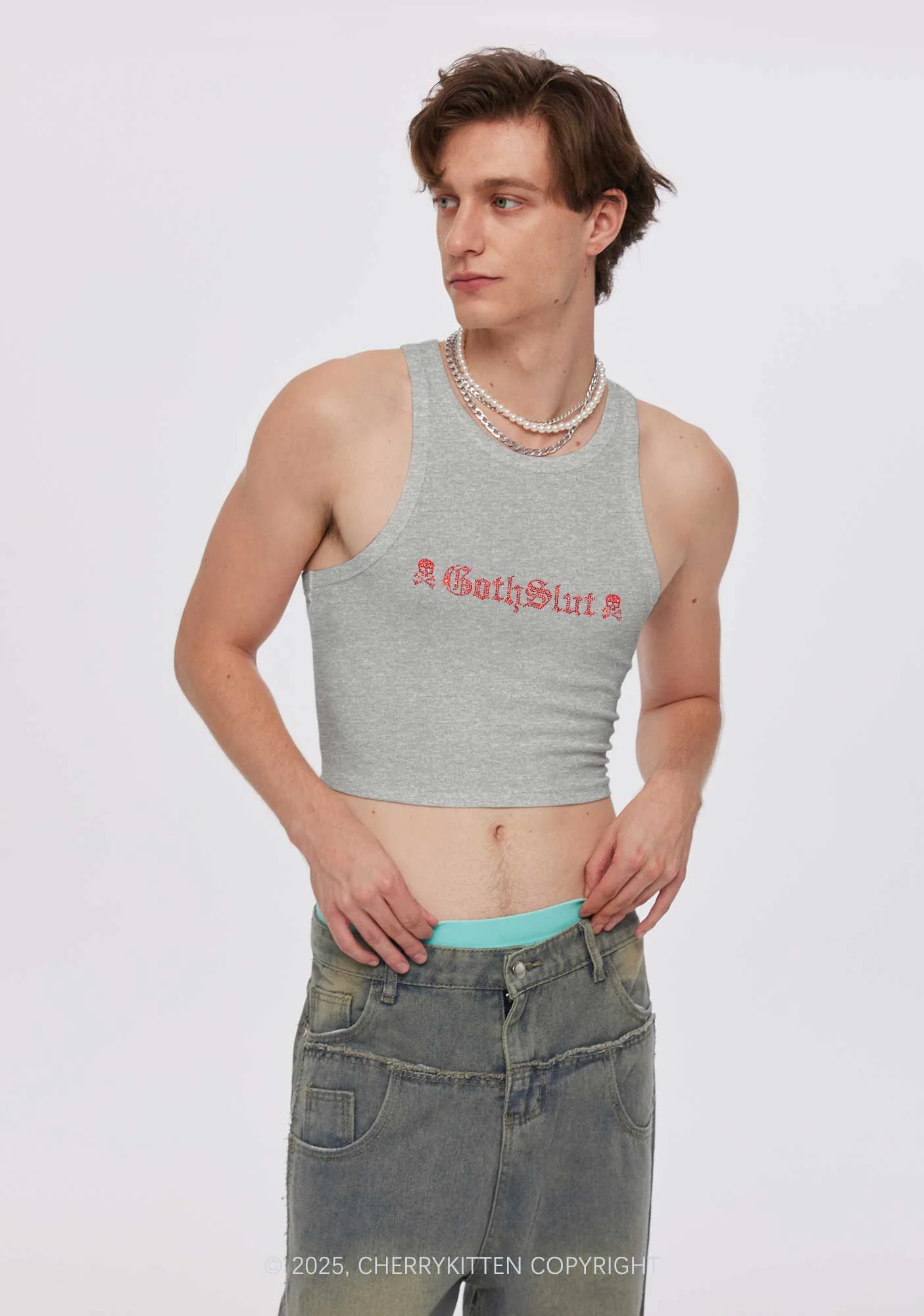 Rhinestone Gothslxt Y2K Crop Tank Top Cherrykitten - Image 2