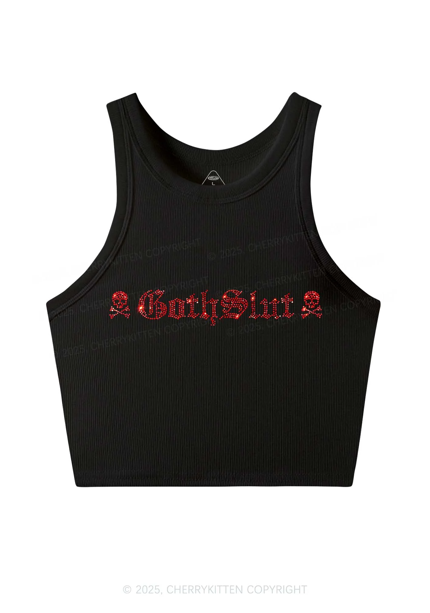Rhinestone Gothslxt Y2K Crop Tank Top Cherrykitten - Image 3