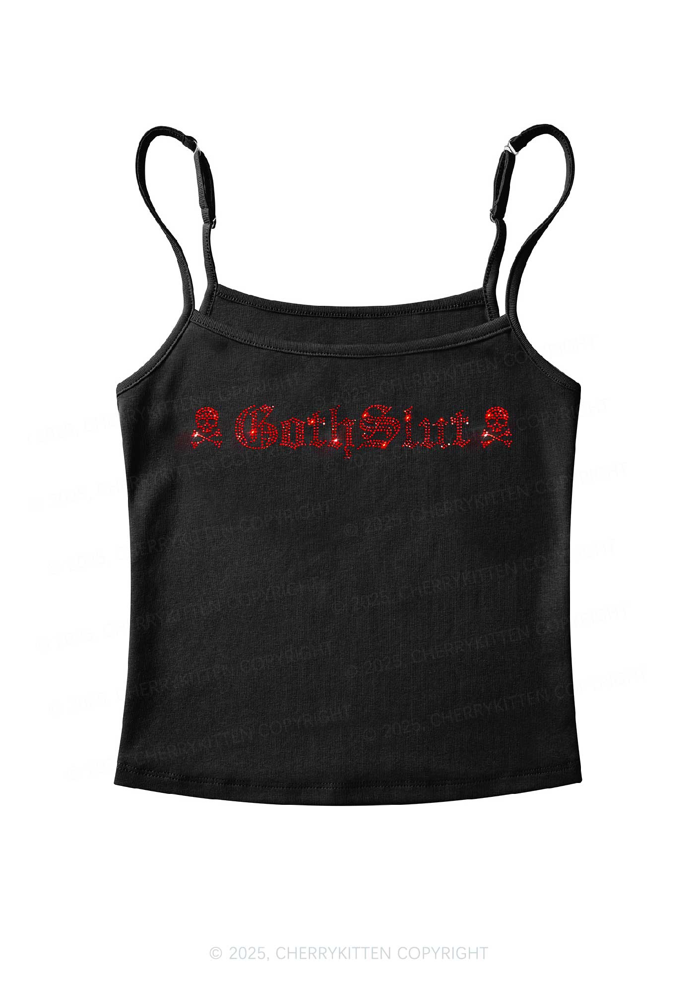 Rhinestone Gothslxt Y2K Spaghetti Strap Cami Cherrykitten - Image 4