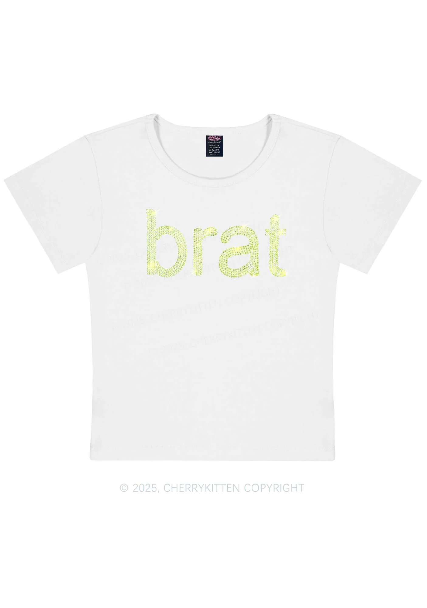 Rhinestone Green Brat Y2K Baby Tee Cherrykitten - Image 11