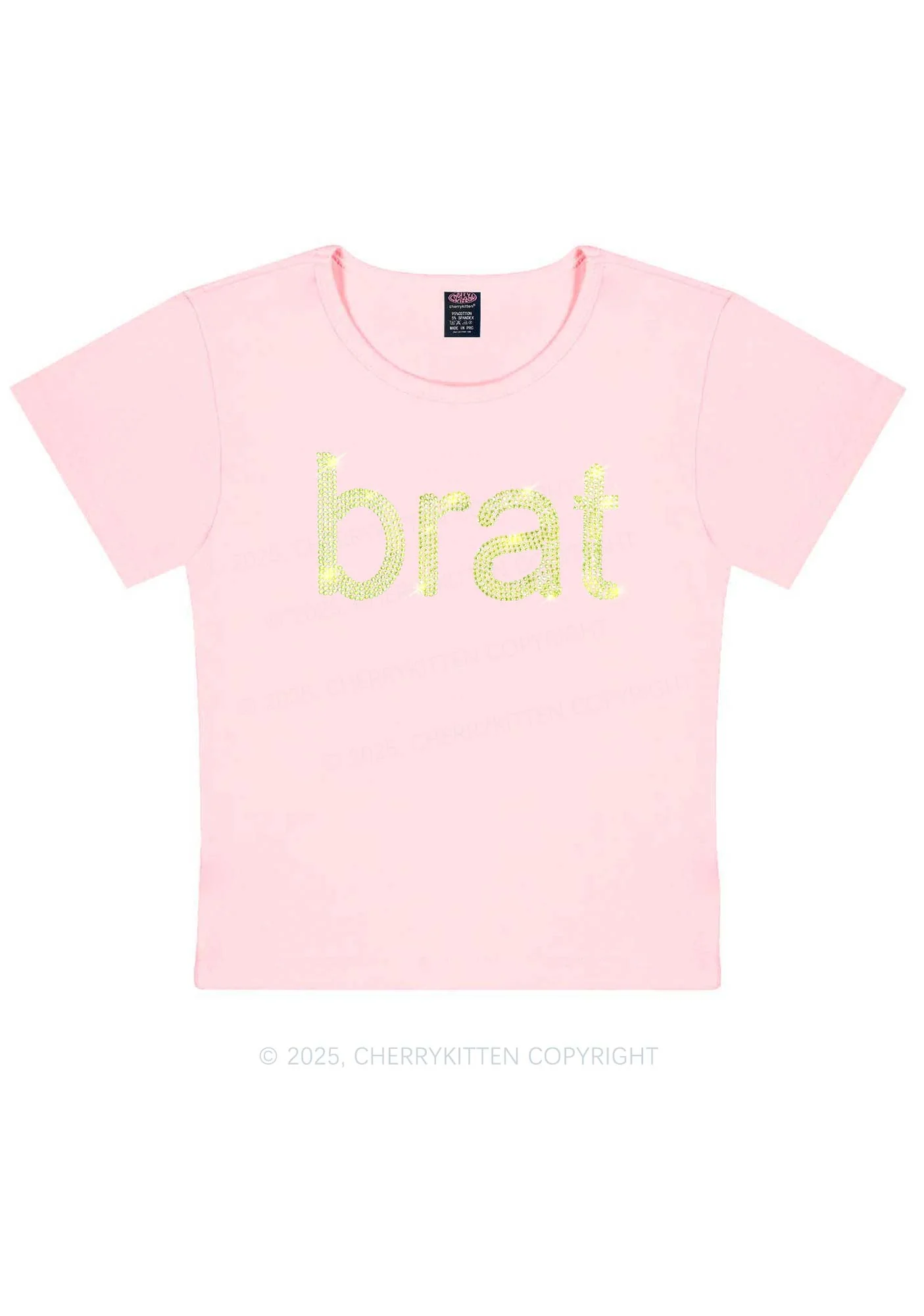 Rhinestone Green Brat Y2K Baby Tee Cherrykitten - Image 12