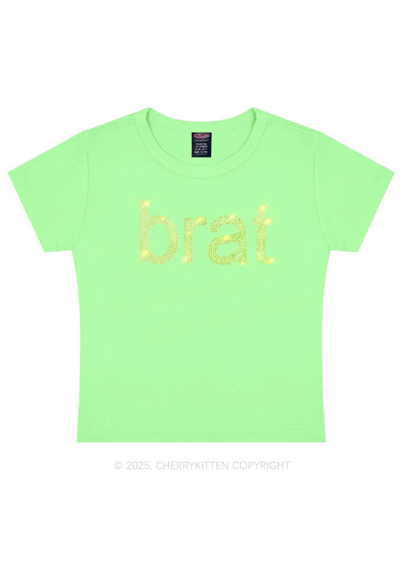 Rhinestone Green Brat Y2K Baby Tee Cherrykitten - Image 13