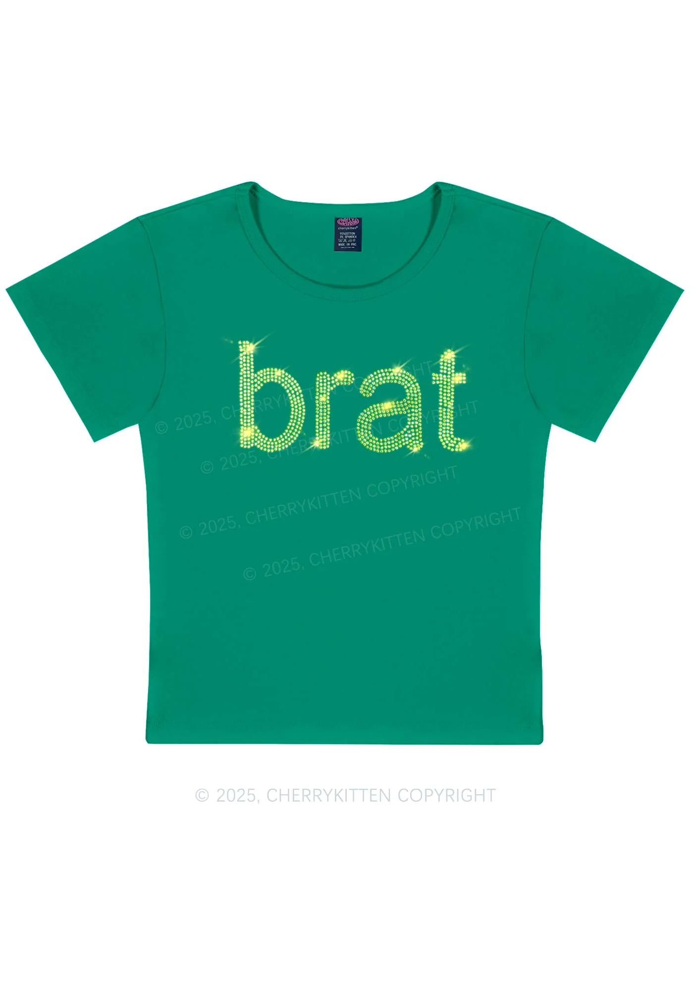 Rhinestone Green Brat Y2K Baby Tee Cherrykitten - Image 4