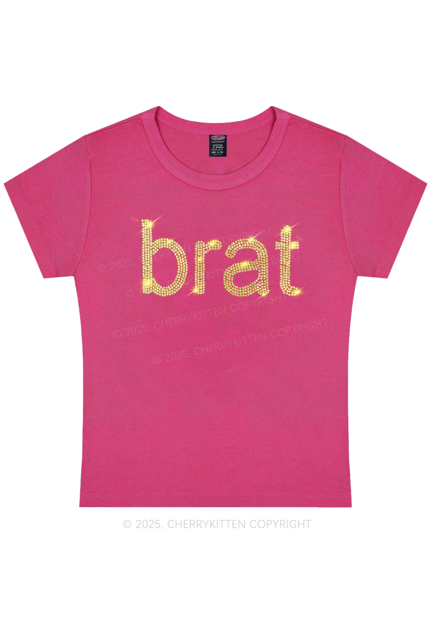 Rhinestone Green Brat Y2K Baby Tee Cherrykitten - Image 7