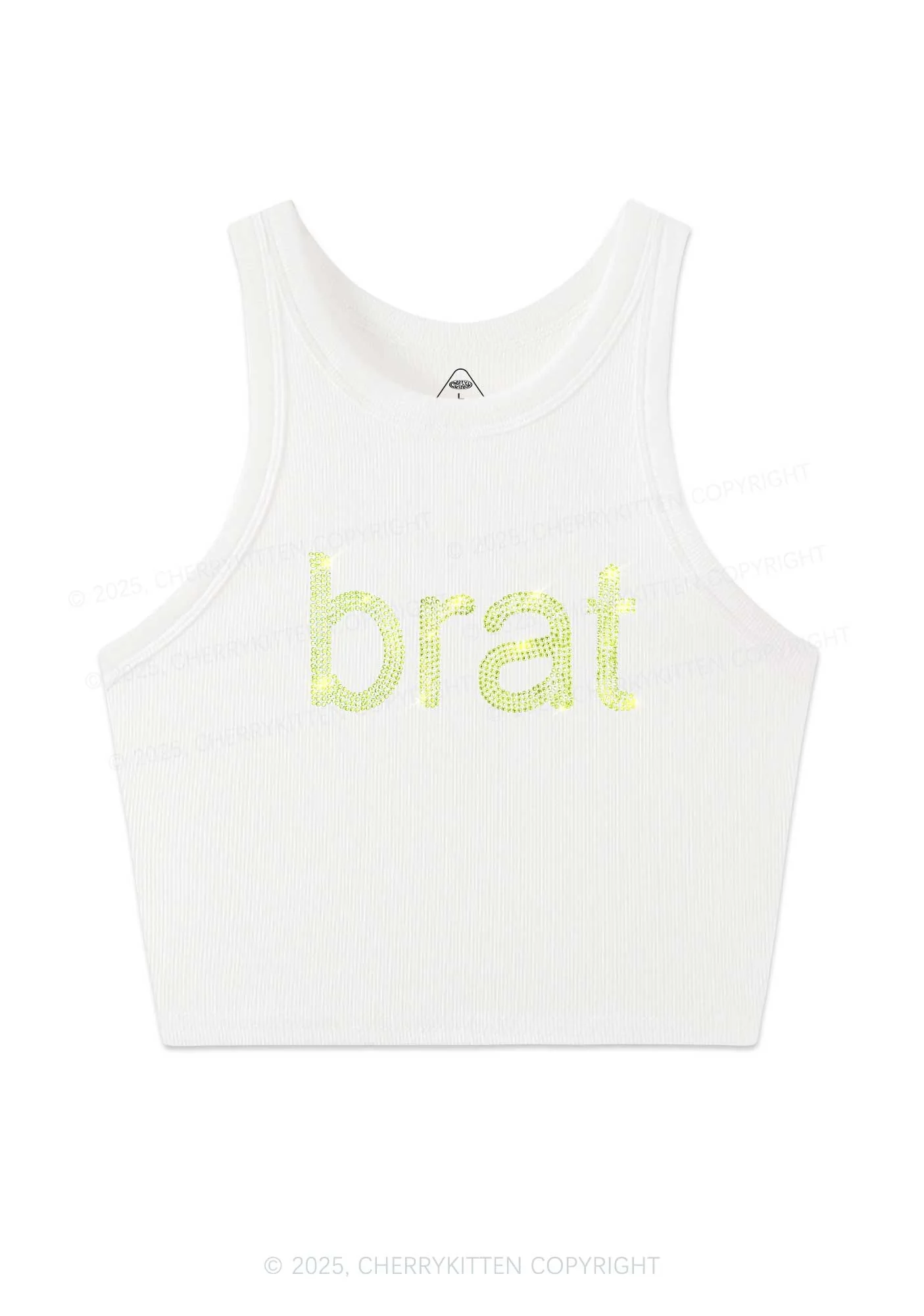 Rhinestone Green Brat Y2K Crop Tank Top Cherrykitten - Image 5
