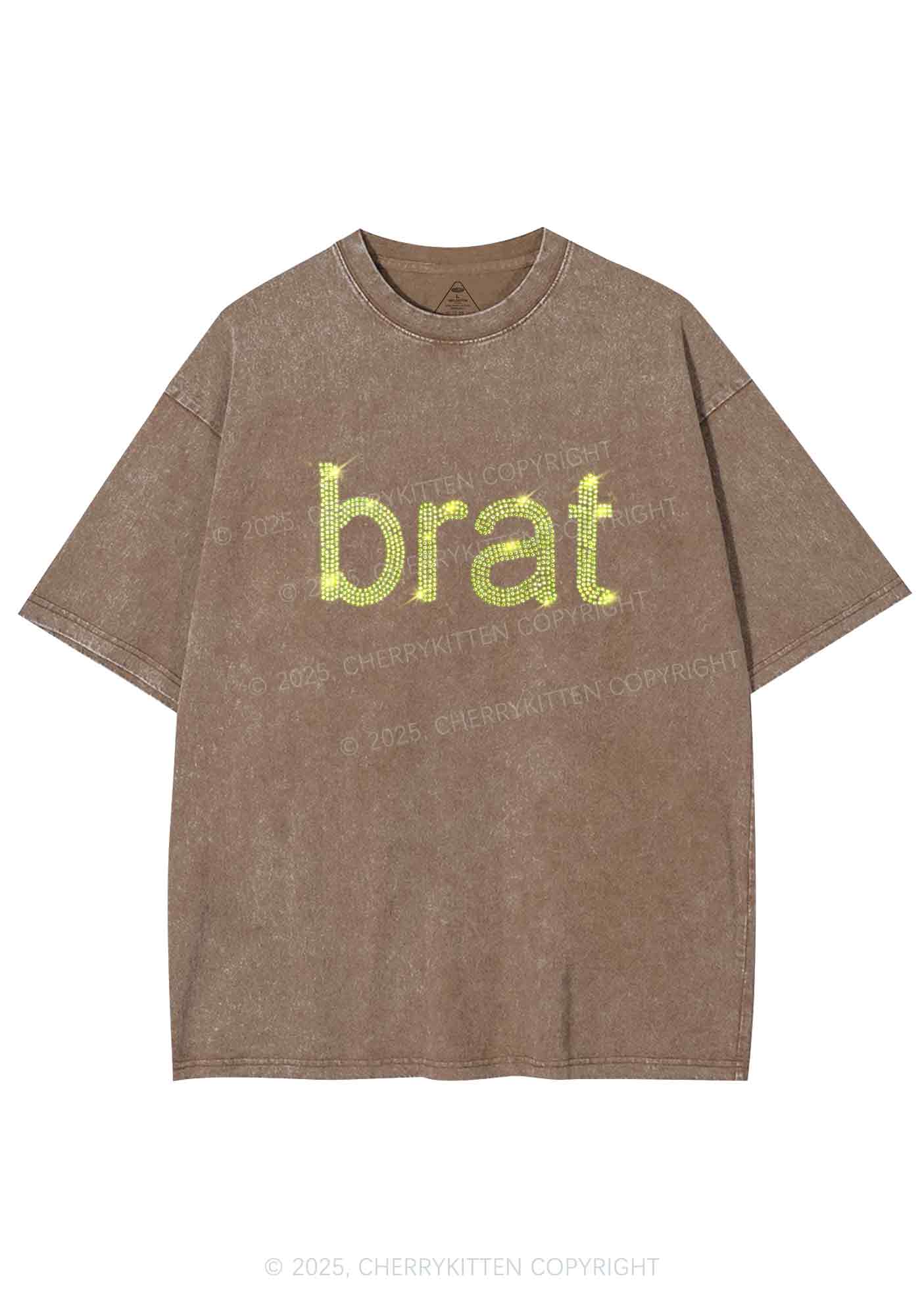 Rhinestone Green Brat Y2K Shirts Washed Tee Cherrykitten - Image 6