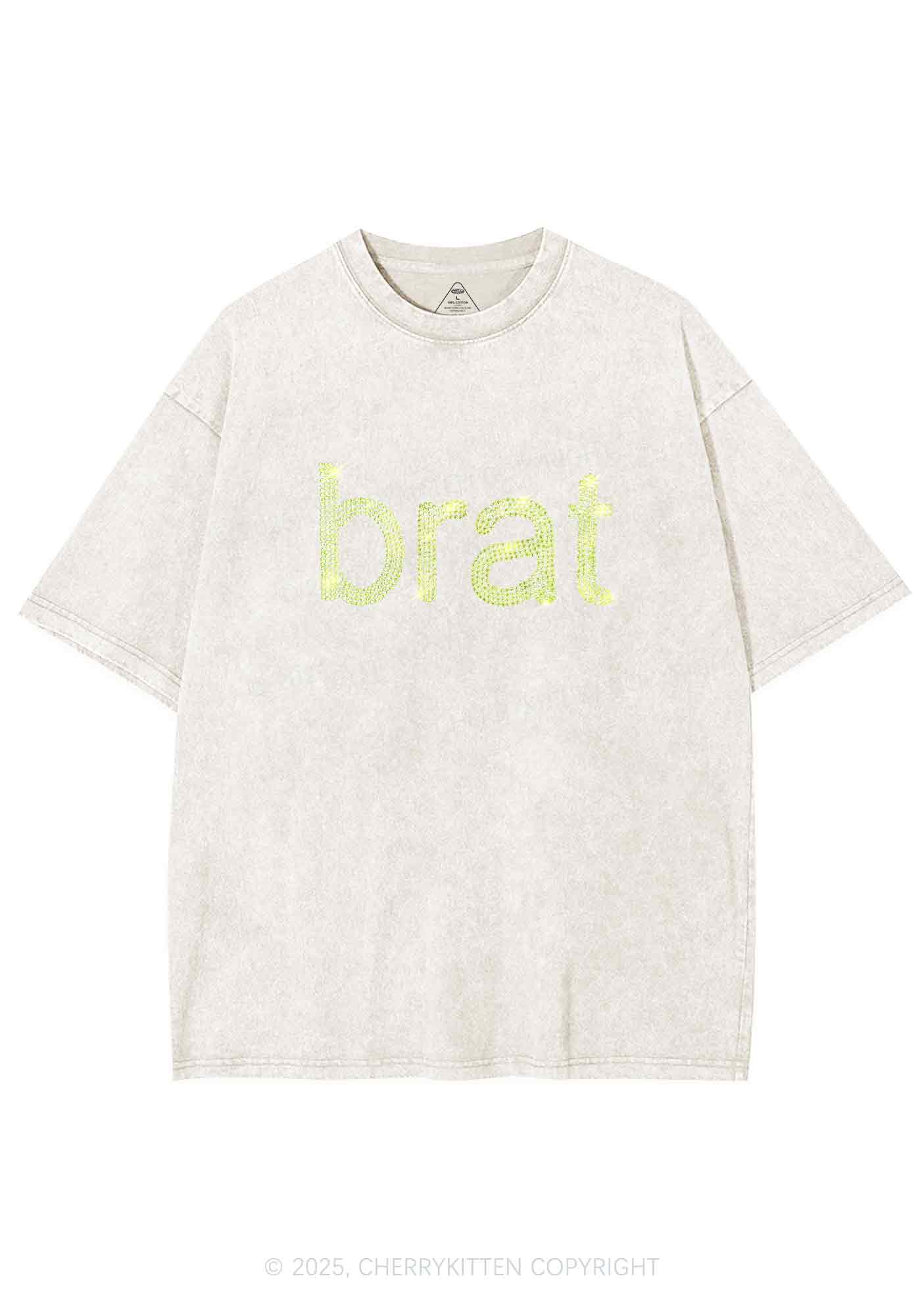 Rhinestone Green Brat Y2K Shirts Washed Tee Cherrykitten - Image 8