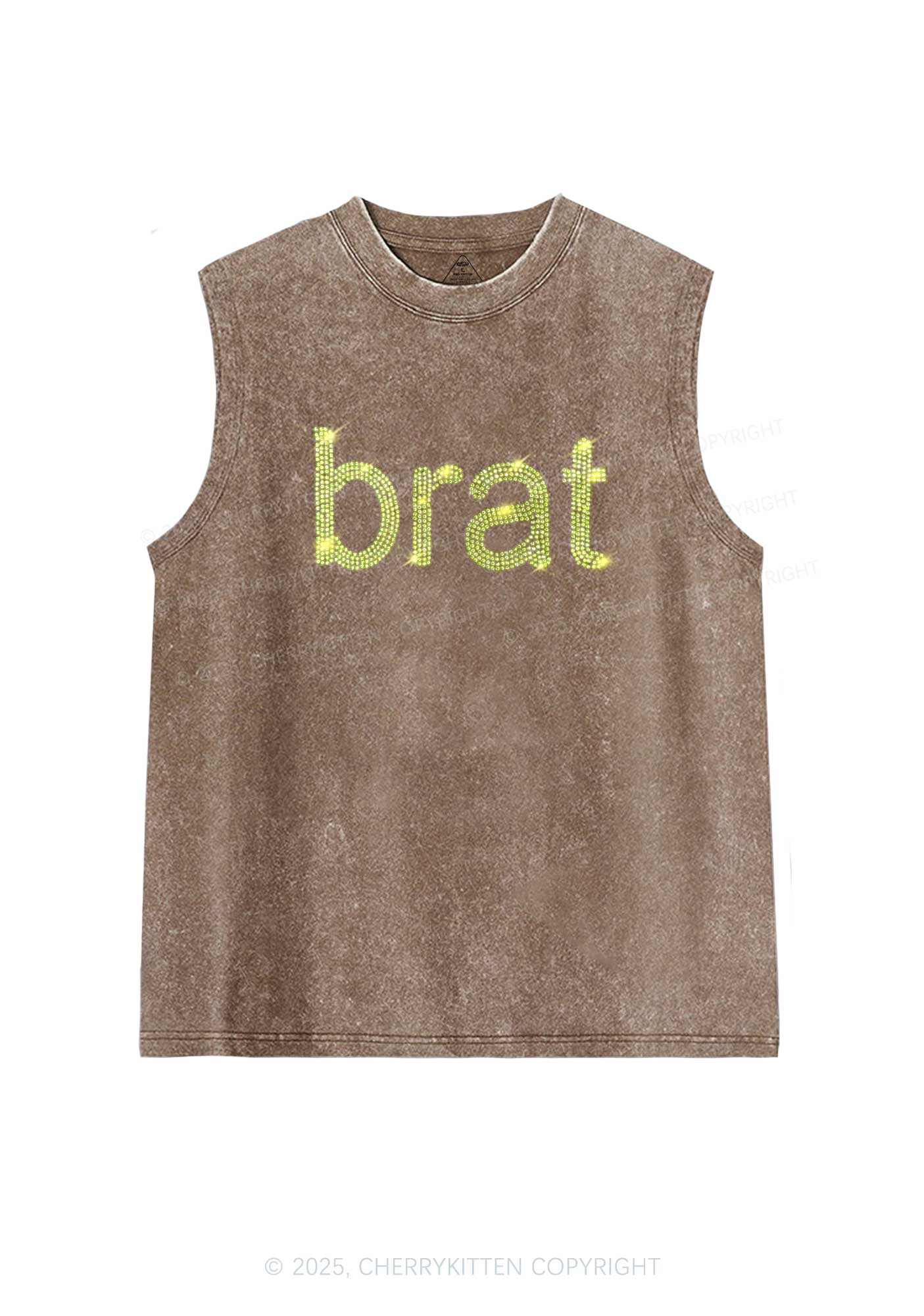 Rhinestone Green Brat Y2K Washed Muscle Tank Cherrykitten - Image 4