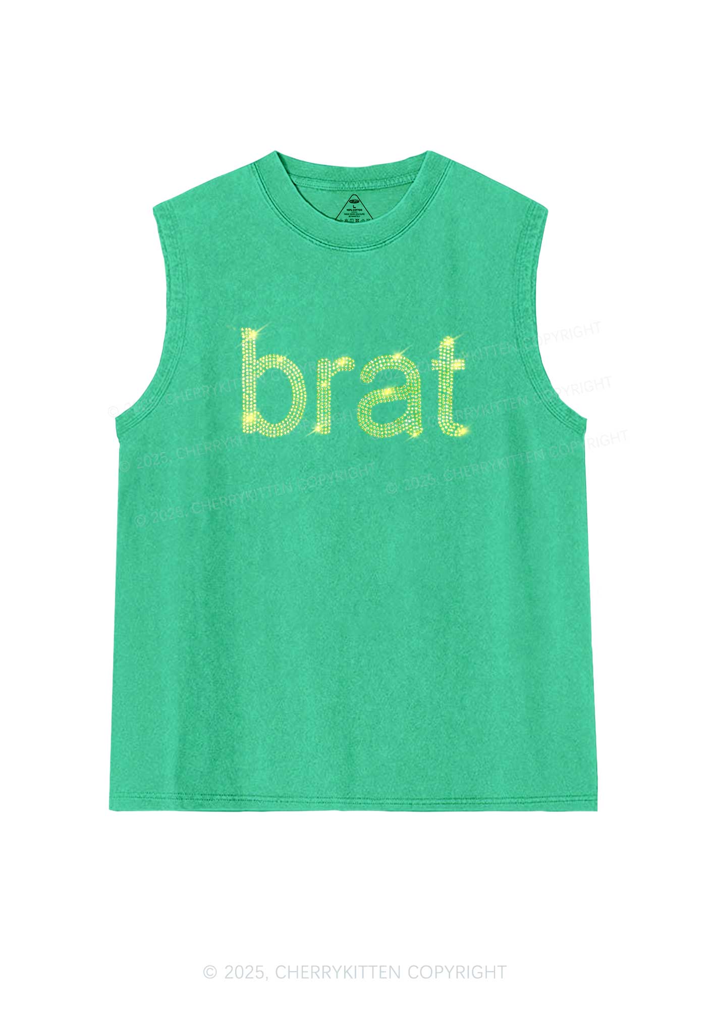 Rhinestone Green Brat Y2K Washed Muscle Tank Cherrykitten - Image 6