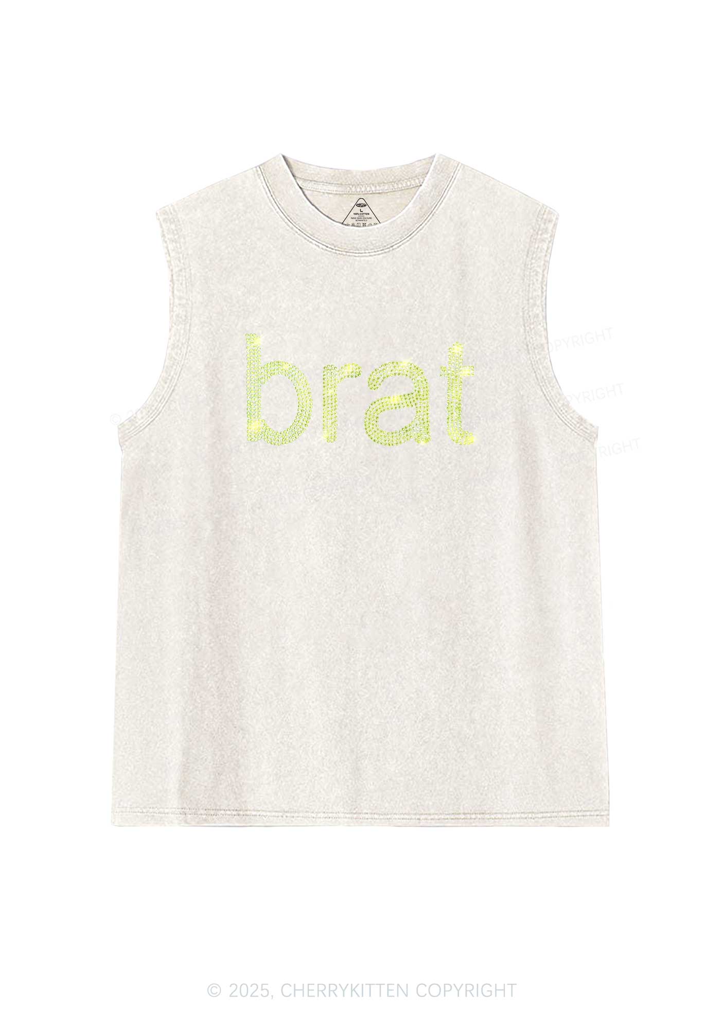 Rhinestone Green Brat Y2K Washed Muscle Tank Cherrykitten - Image 9