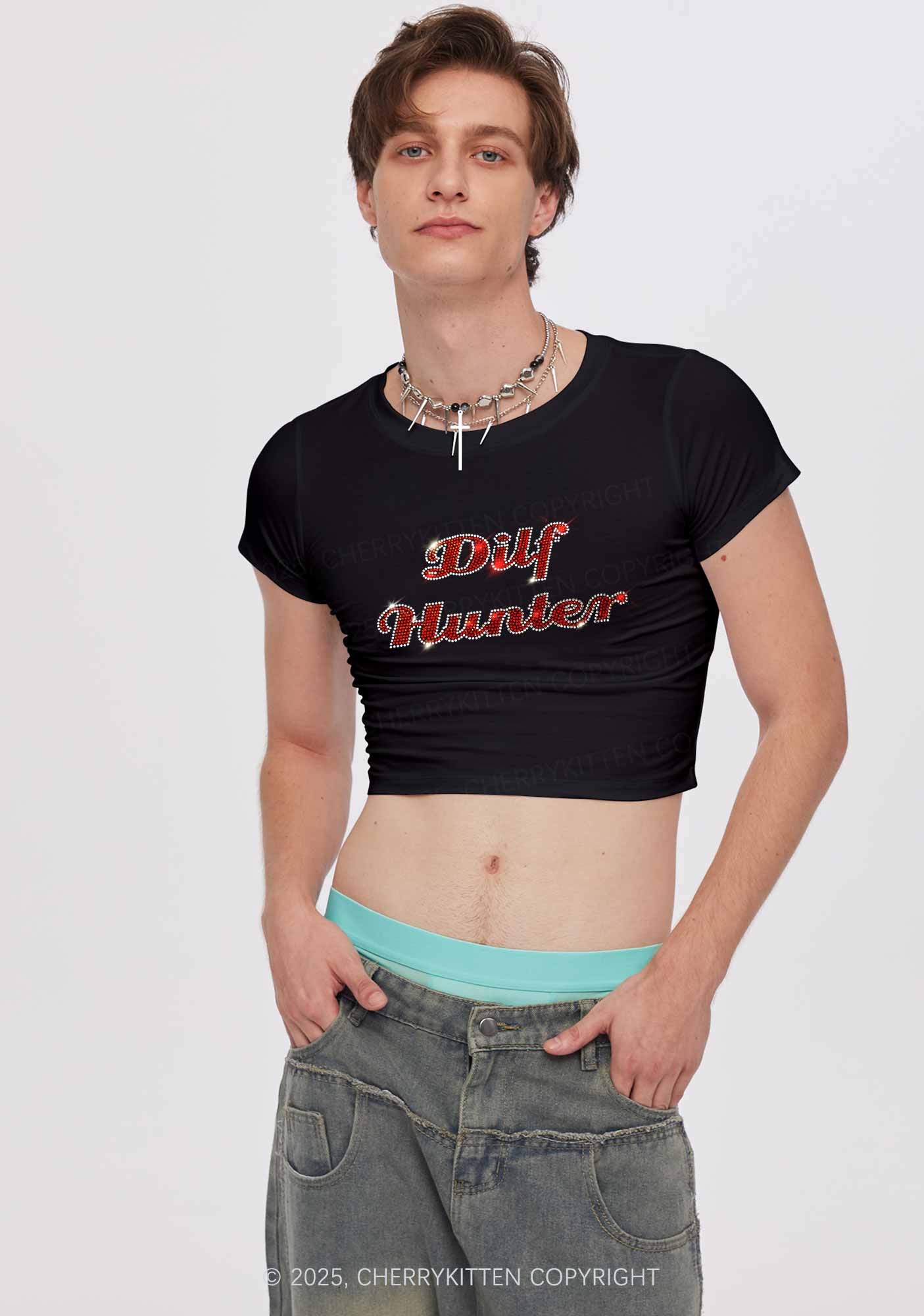 Rhinestone Green Hunter Y2K Baby Tee Cherrykitten - Image 4
