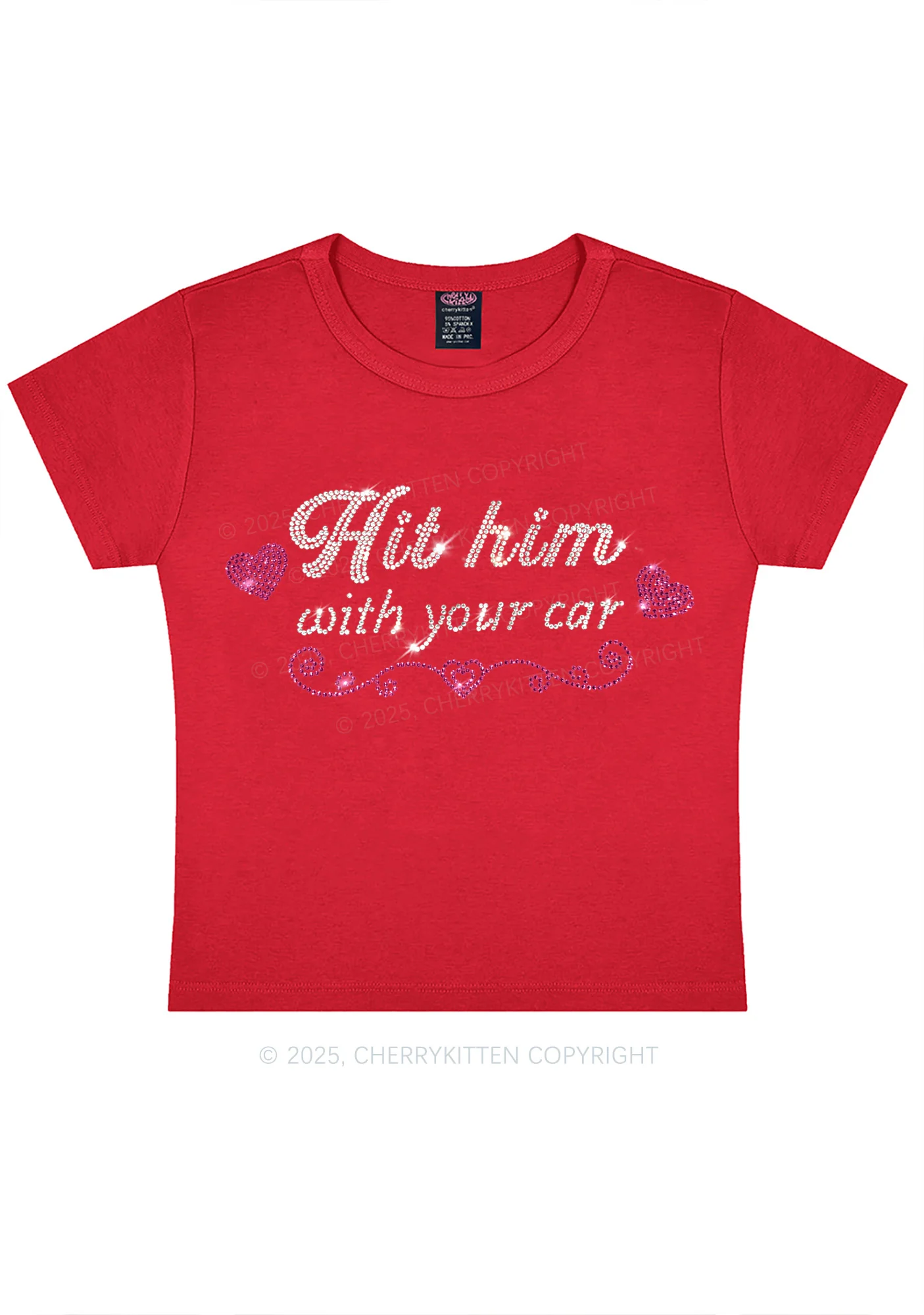 Rhinestone Hit Him Y2K Baby Tee Cherrykitten - Image 6