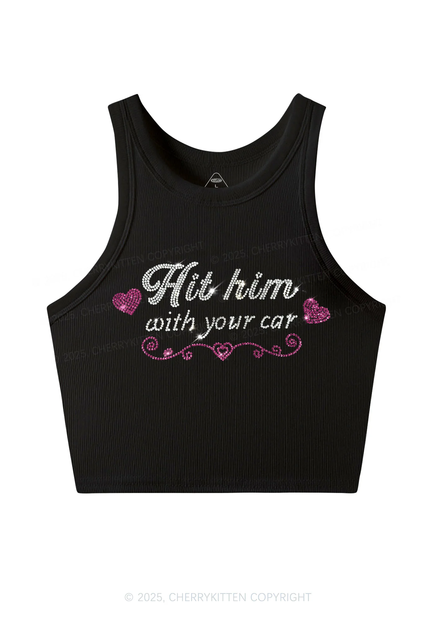 Rhinestone Hit Him Y2K Crop Tank Top Cherrykitten - Image 3