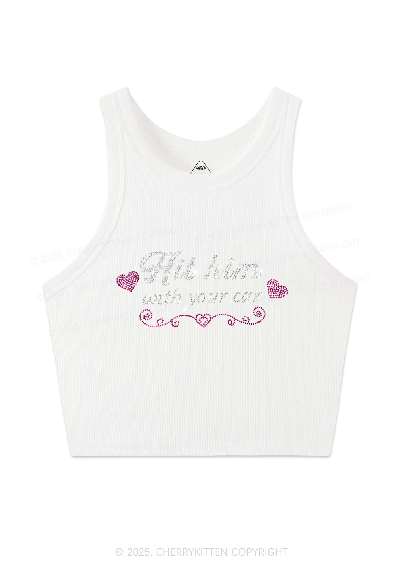 Rhinestone Hit Him Y2K Crop Tank Top Cherrykitten - Image 5