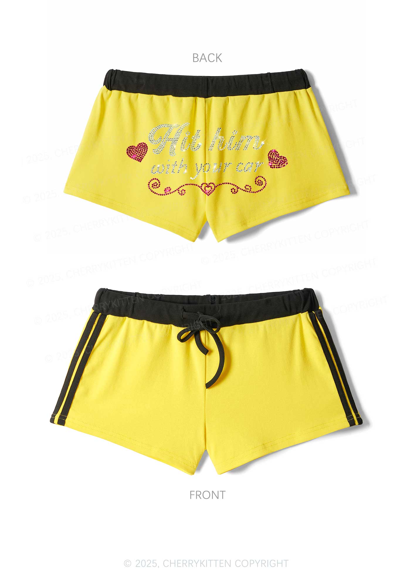Rhinestone Hit Him Y2K Drawstring Mini Shorts Cherrykitten - Image 3
