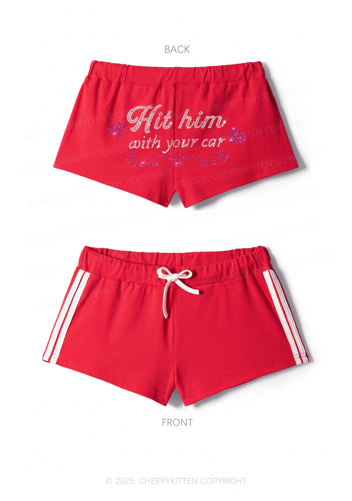 Rhinestone Hit Him Y2K Drawstring Mini Shorts Cherrykitten - Image 5