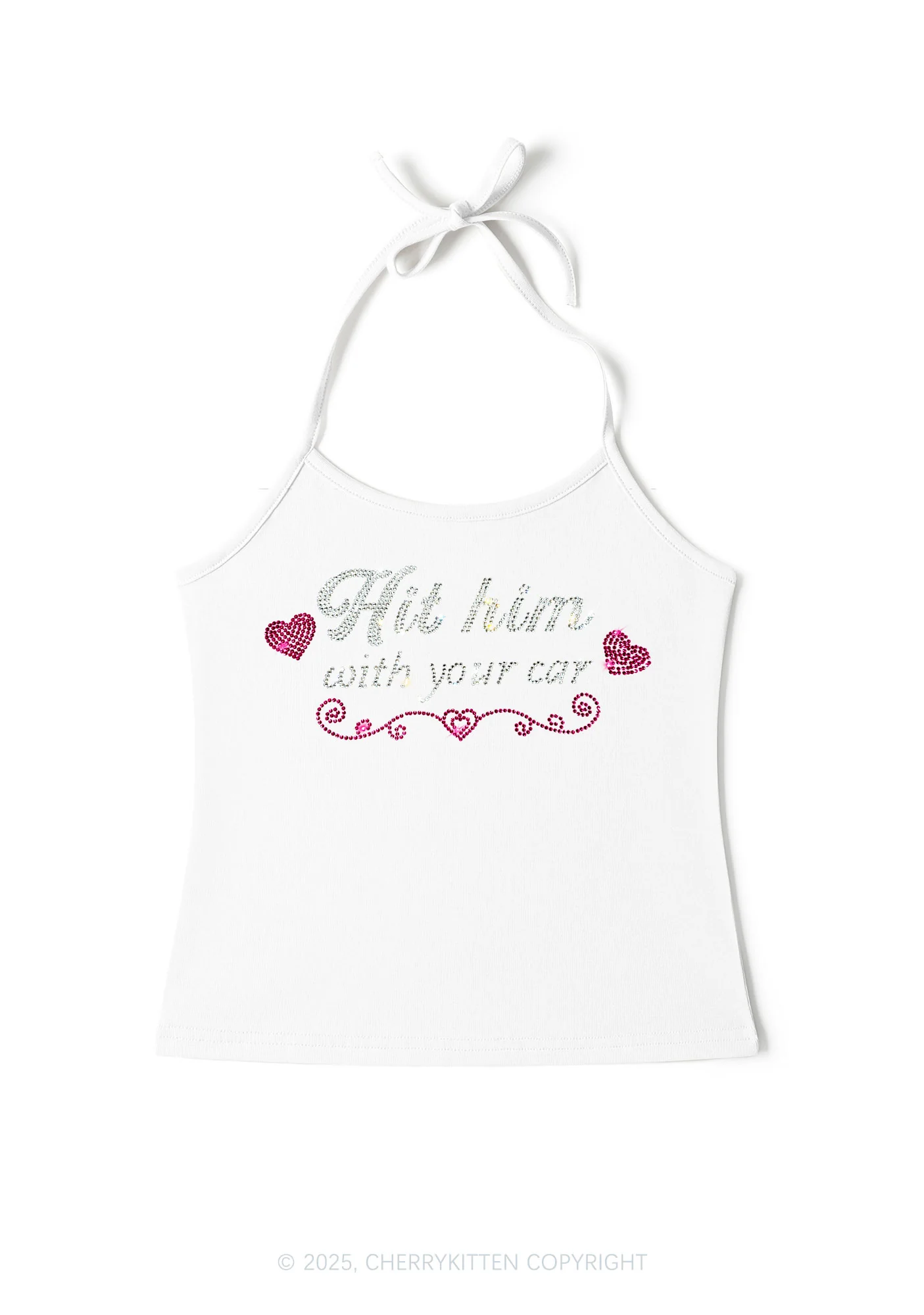 Rhinestone Hit Him Y2K Halter Neck Cami Cherrykitten - Image 2