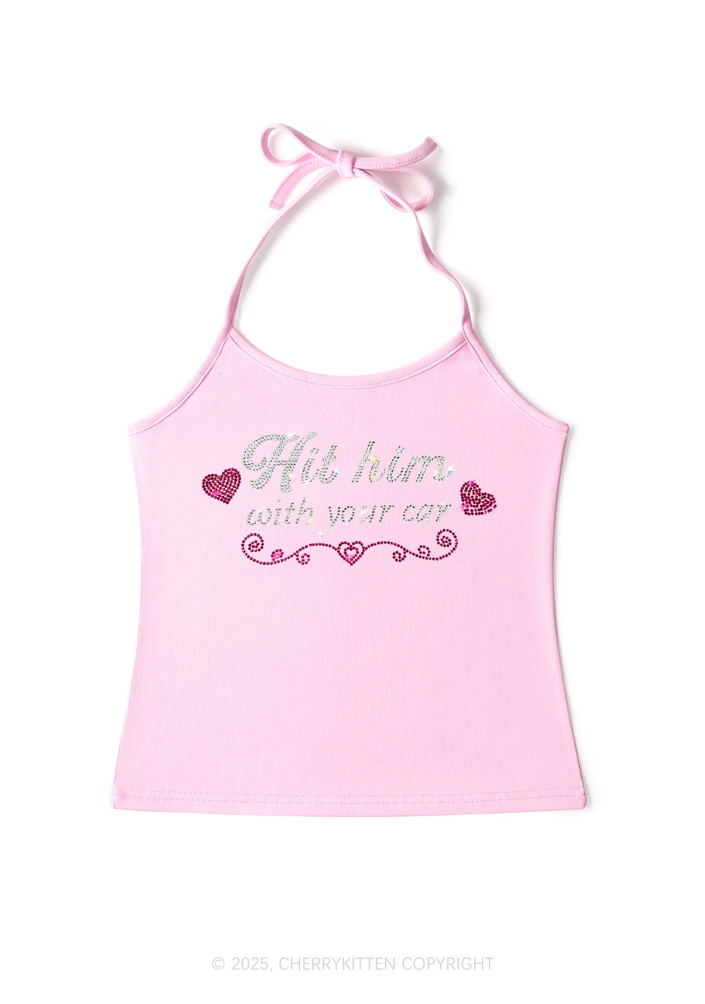 Rhinestone Hit Him Y2K Halter Neck Cami Cherrykitten - Image 4