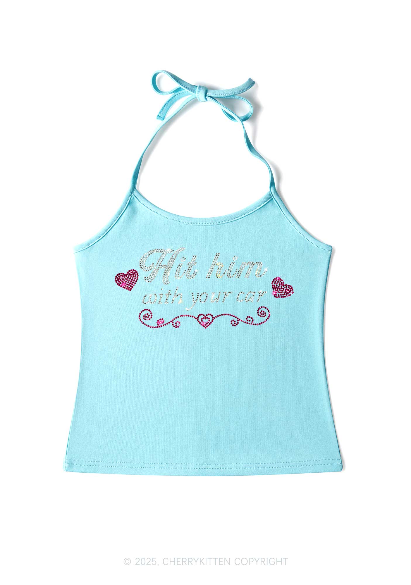 Rhinestone Hit Him Y2K Halter Neck Cami Cherrykitten - Image 5